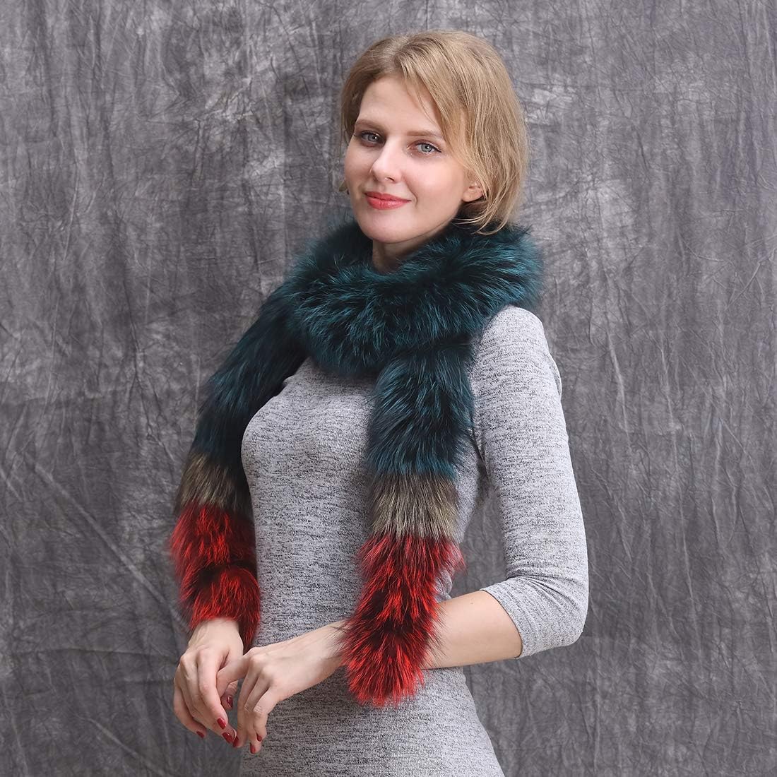 Real Fox Fur Scarf for Women-Boa Knitted Fur Shawl Wraps,Neck Warm Fur Collar