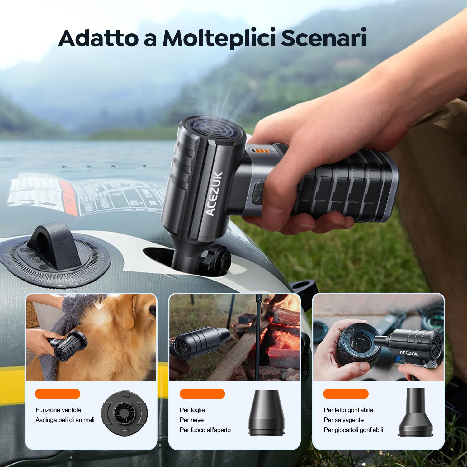 Soffiatore Elettrico Aria Compressa ACEZUK – 200.000 RPM, Batteria 10.500 MAh, 4 Velocità Per PC E Auto
