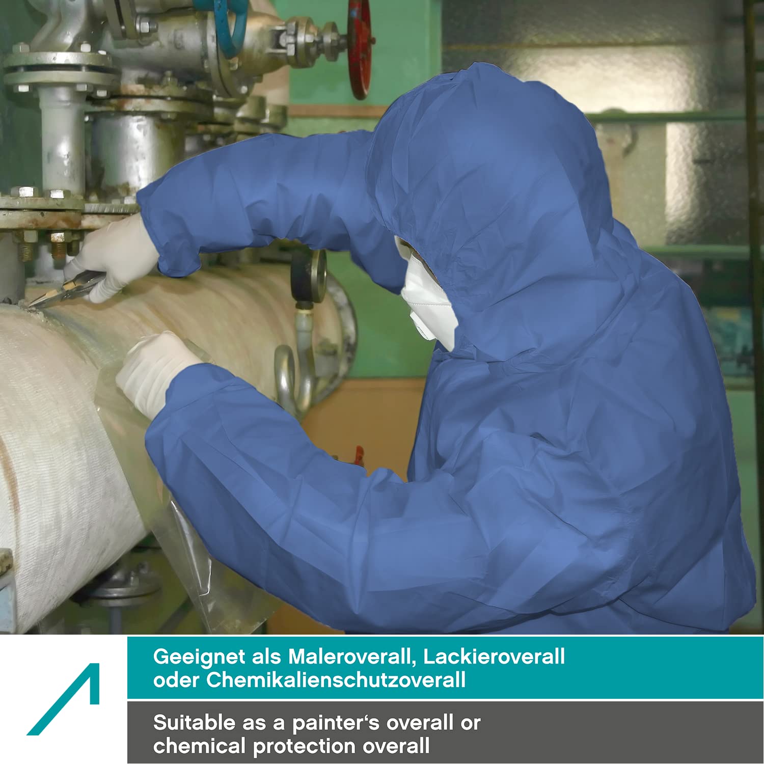 ACE CoverX Arbeits-Overall mit Kapuze - Einweg-Schutzanzug für die Arbeit - gegen Chemikalien & Partikel