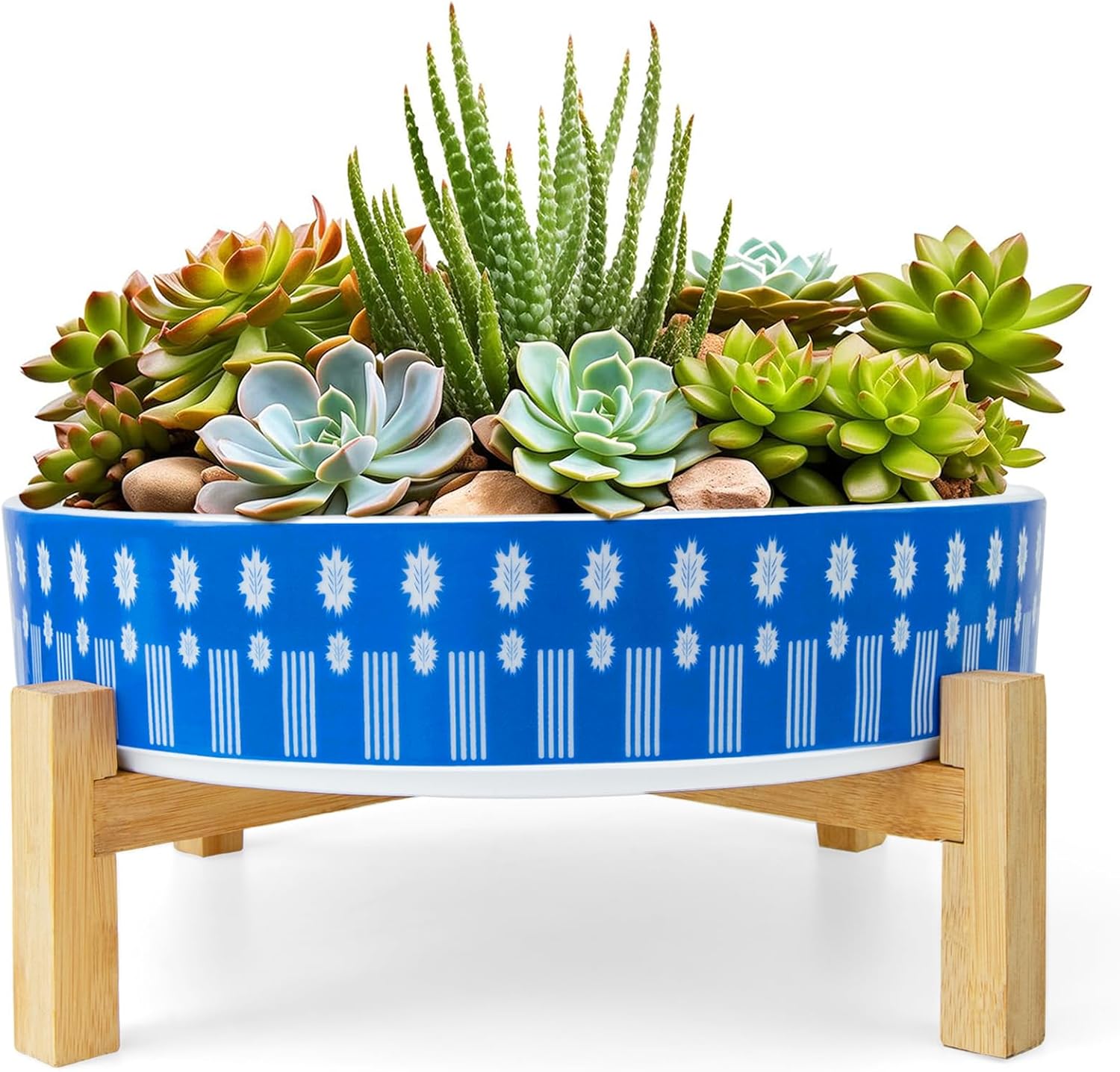 ARTKETTY Succulent Pots - 11 Inch Large Plant Pots Ceramic Bonsai Pots with Drainage Stand, Shallow Succulent Planters for Indoor Plants Decorative Flower Cactus Planter Bowl