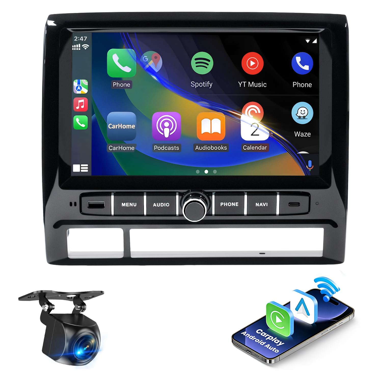 9 inch Car Radio Stereo Head Unit Upgrade for Toyota Tacoma 2005-2015 with Android13/5G WiFi/Wireless CarPlay/Android Auto/Touch Screen/GPS Navigation/Bluetooth/FM Radio/AHD Backup Camera(4G+64G)