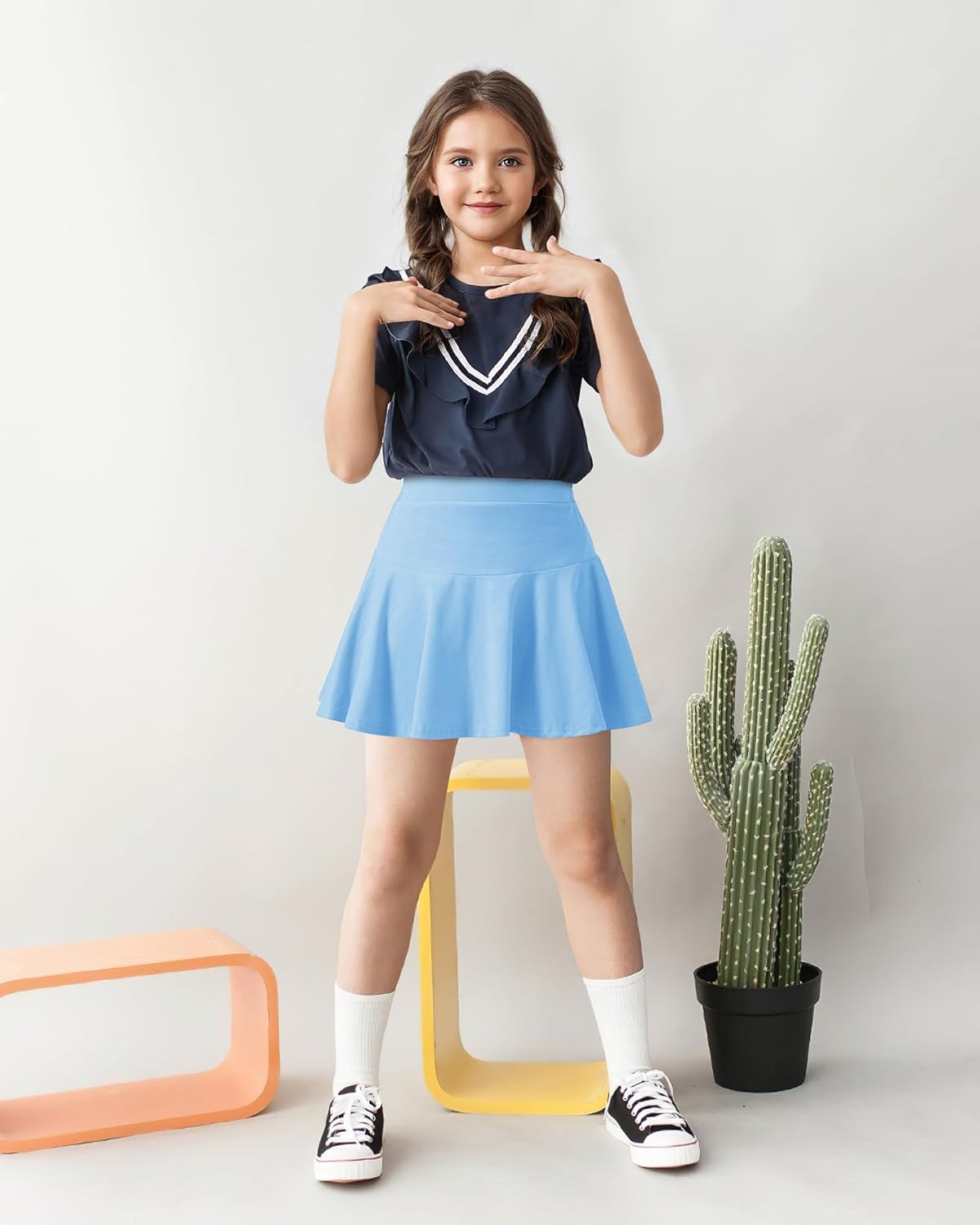 BOOPH 2 Pack Little Girls Athletic Uniform Skorts French Tennis Golf Skirts with Shorts for Toddler - Image 3