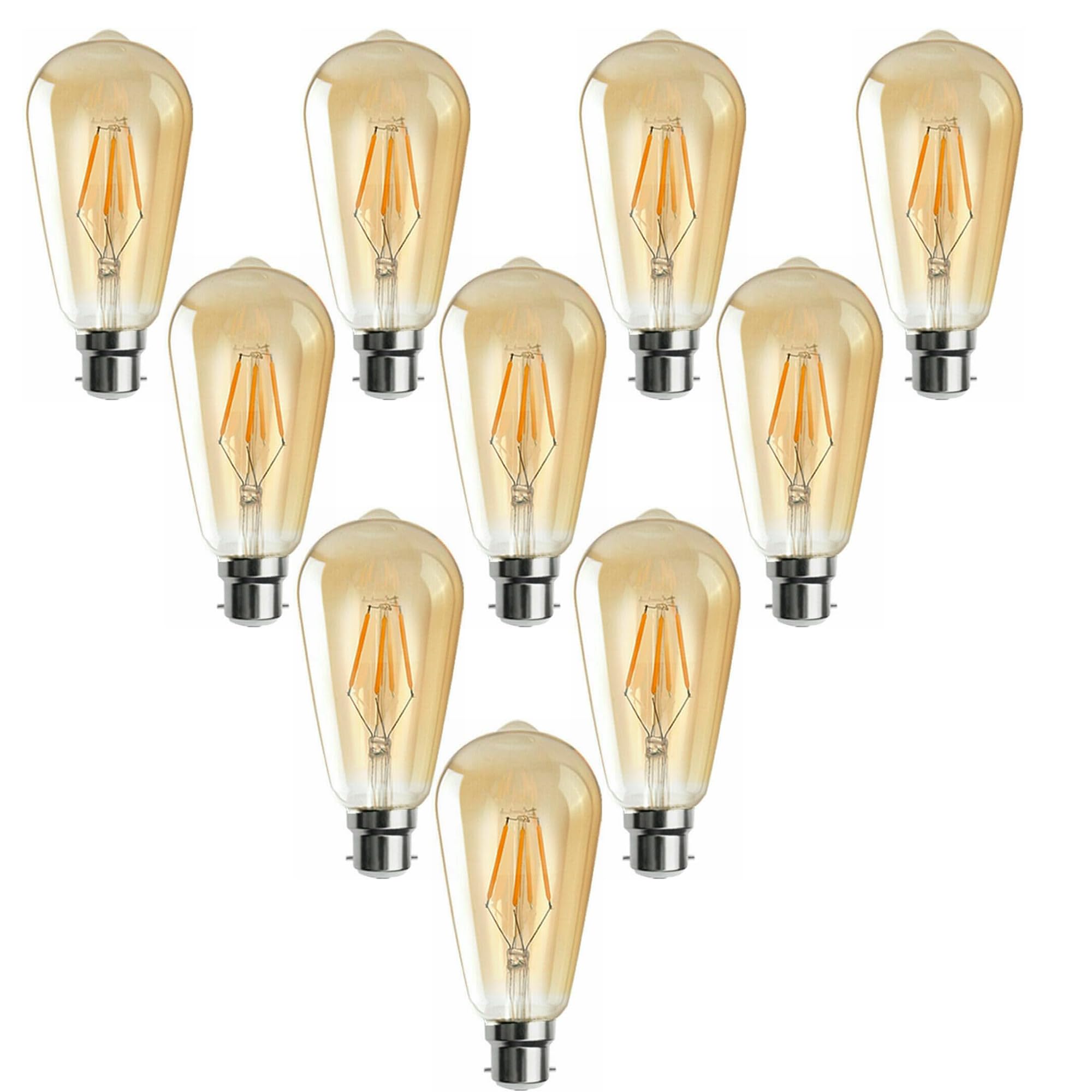 Pack 10 | LED Bayonet Light Bulb, ST64 4W (Equivalent 40W) Dimmable B22 Base Cap 2700K Warm White LED Filament Amber Glass | Energy Saving Bulb for Lamp Squirrel Cage, Home Decoration