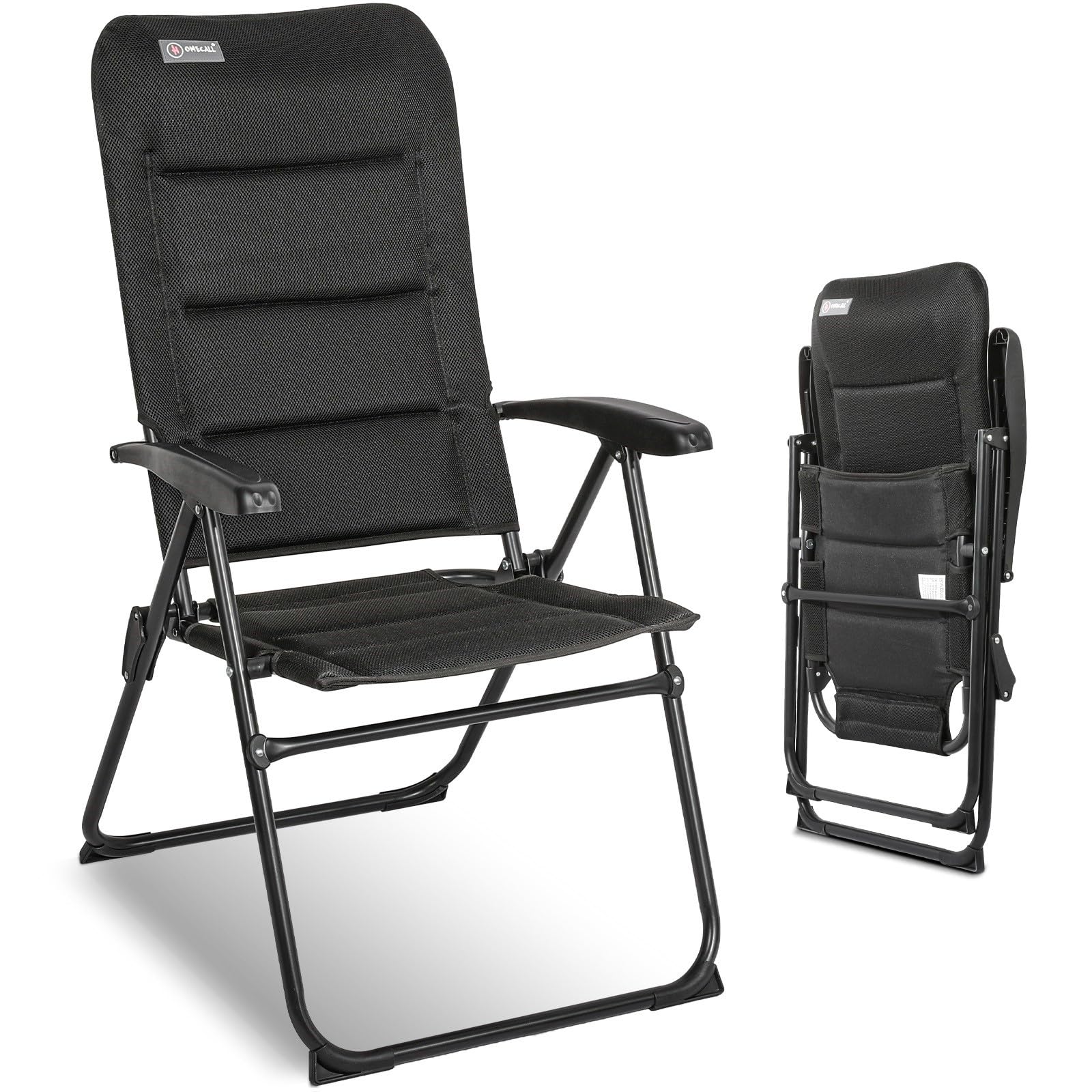 Homecall Campingstuhl Faltbar 150 KG Belastbar Gartenstuhl Klappbar Hochlehner - Balkonstuhl Angelstuhl Terrassenstühle, 6-Fach Verstellbare Rückenlehne mit Armlehne für Camping, Garten, Balkon