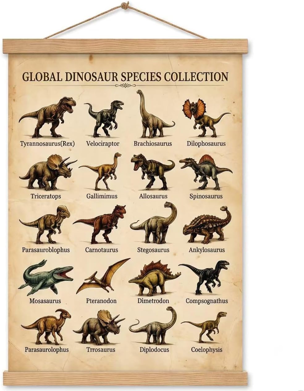 AZY Dinosaur Species Poster, Educational Dinosaur Wall Decor, 16 x 24 Inch