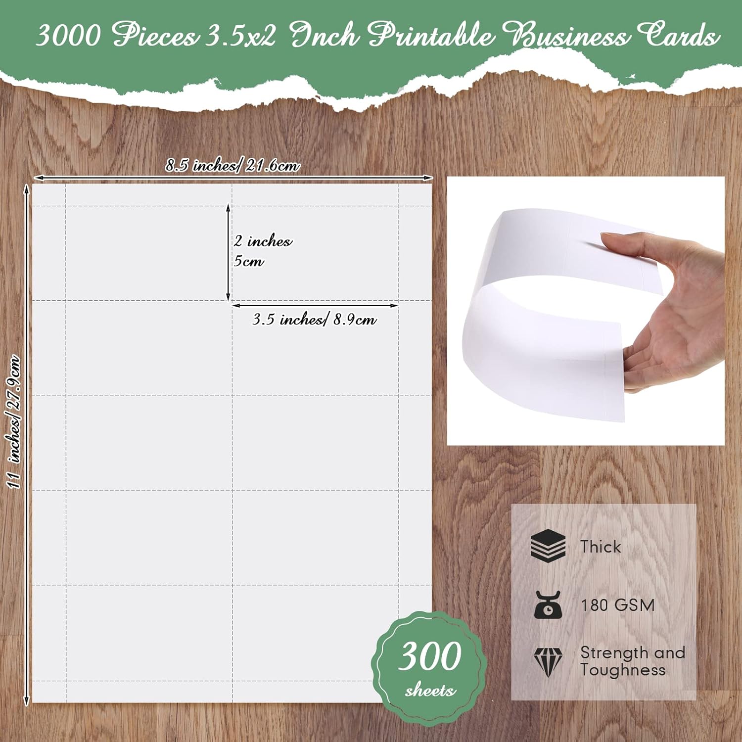 Outus 3000 Pcs Blank Printable Business Cards 180 GSM White Mini Note Index Perforated Card Stock Compatible with Laser and Inkjet Printer Double Sided Printing Matte White Paper 10 Cards, 2" x 3.5"
