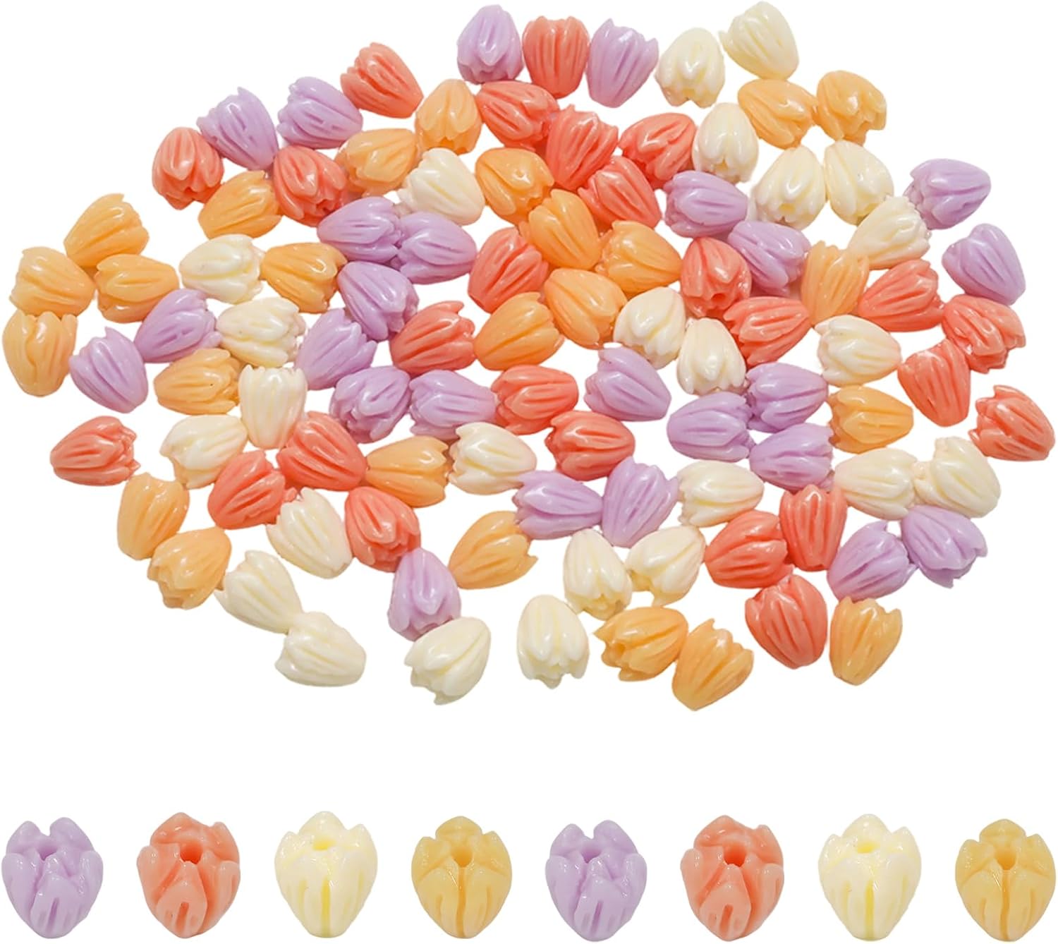 100 Pcs Small Flower Beads for Jewelry Making,3D Floral Beads
