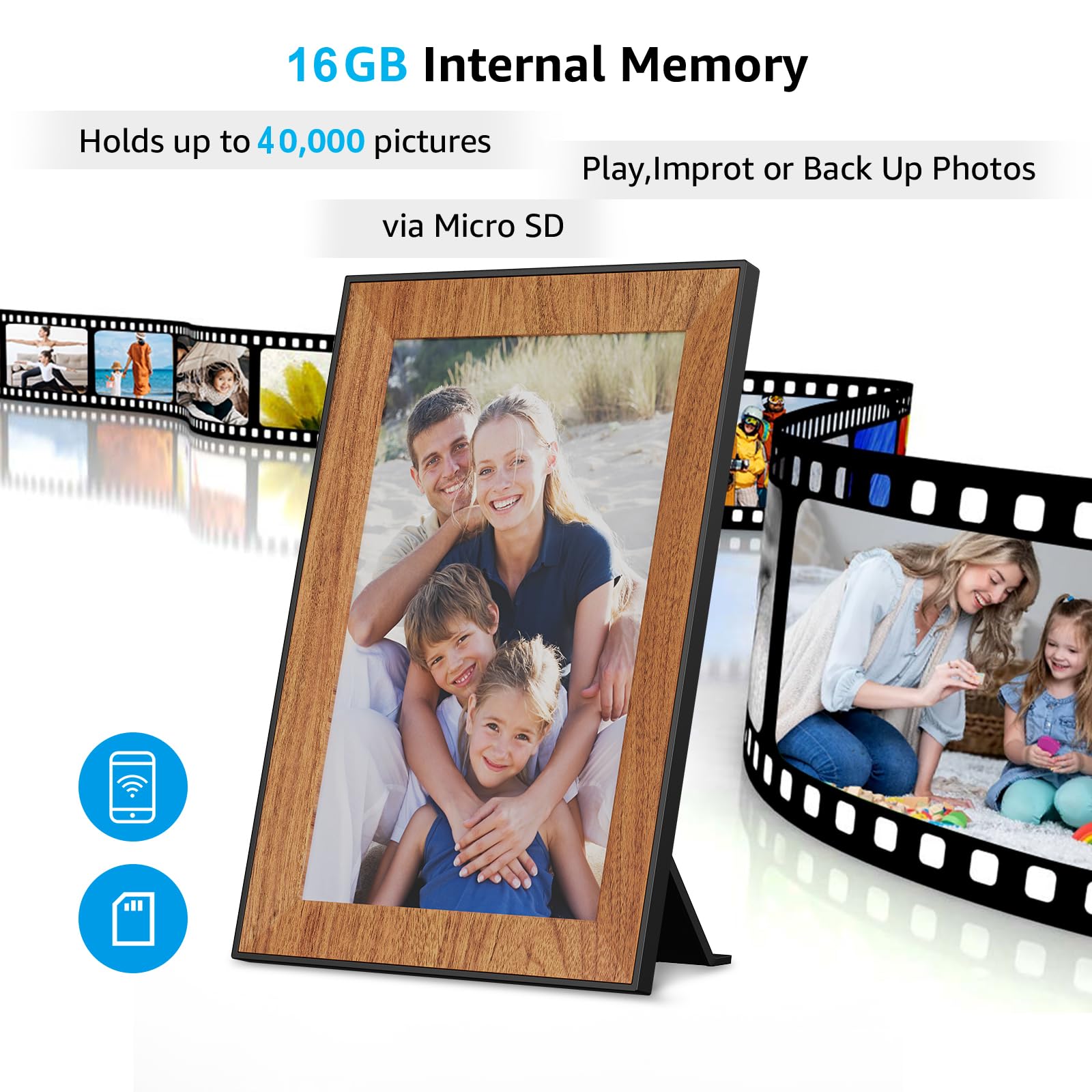 Cadre photo numérique Frameo, cadre photo WiFi avec écran tactile IPS de 10,1 pouces 1280x800, rotation automatique, partagez des photos sur le cadre photo électronique via l'application Frameo