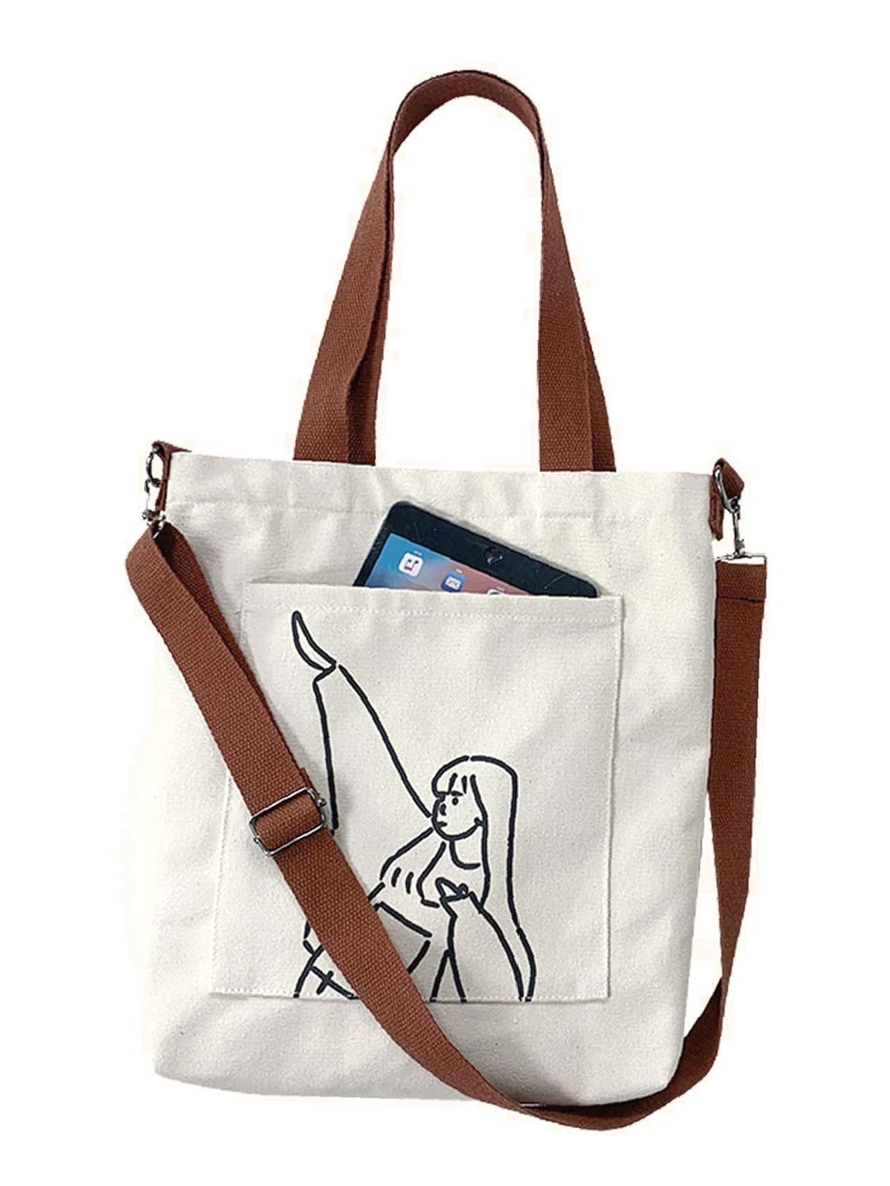 aurbuy Cotton Tote Bags for Women, College Bag for girls With Inner & Outer Pockets, Utility Tote bags for Shopping, Travel & Daily use-picture-16