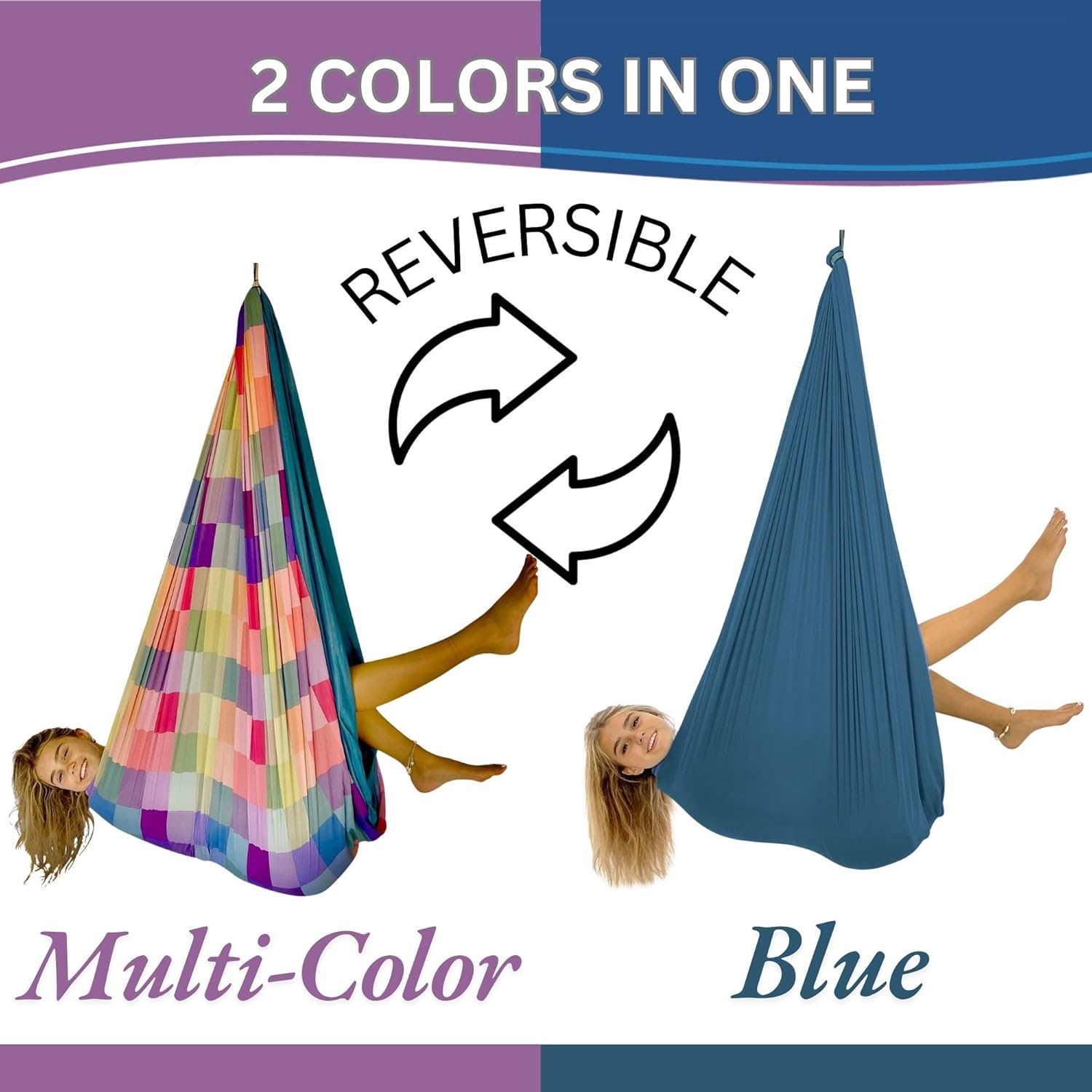 Double Layer Reversible Sensory Swing | Outdoor and Indoor Swing for Kids and Adults Up to 260 lbs | Autism Cocoon Swing | Kids Sensory Swing - Image 3