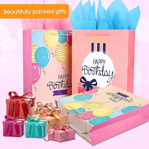 Miniatura 4 de Bolsa de regalo de cumpleaños, paquete de 2 bolsas de regalo grandes para niñas, mujeres, mujeres, ella, bolsas de regalo rosas con papel de seda,