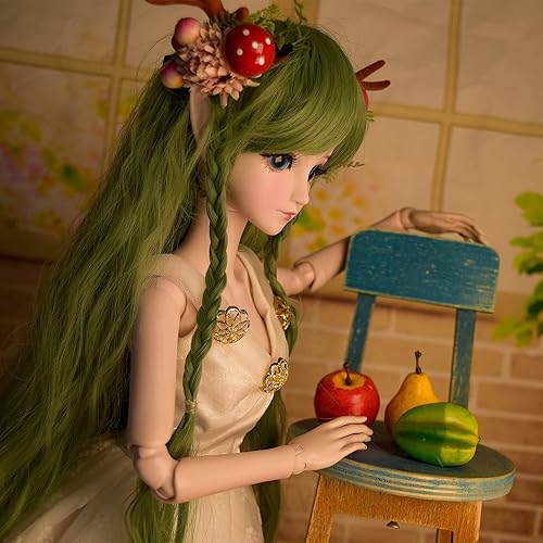 Miniatura 7 de Proudoll Muñeca BJD de 1/3 de 23.6 in y 24 pulgadas con articulación de bola, figuras de acción de hada con orejas de elfo + peluca + vestido +
