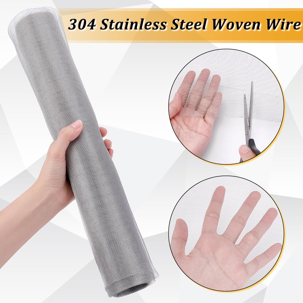 PH PandaHall 20 Mesh 304 Stainless Steel Woven Wire Vent Screen Roll 15.7x118 inch Metal Window Screen Mesh Fine Mesh Cloth Vent Screen for DIY Projects Cage Garden Chicken Coop Cage Filters