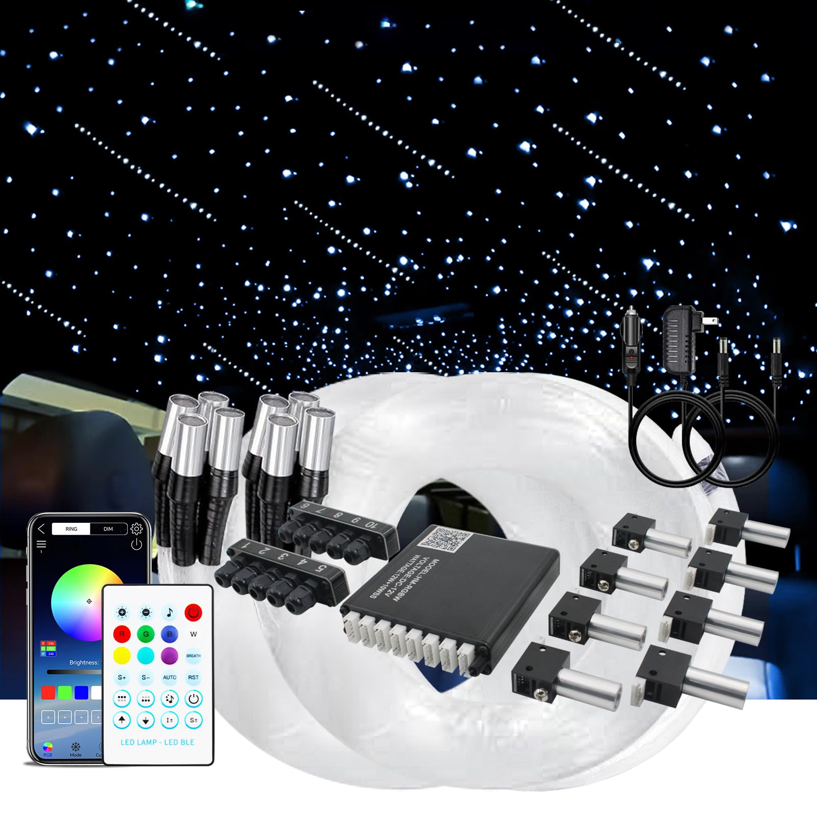 Upgraded Split Starlight Headliner Kit for Car with Meteor &amp; Music Effect, 22W 2300pcs 0.2in x 4.9ft Star Ceiling Lights, App &amp; Remote Control Fiber Optic Lights for Truck Cinema Restaurant