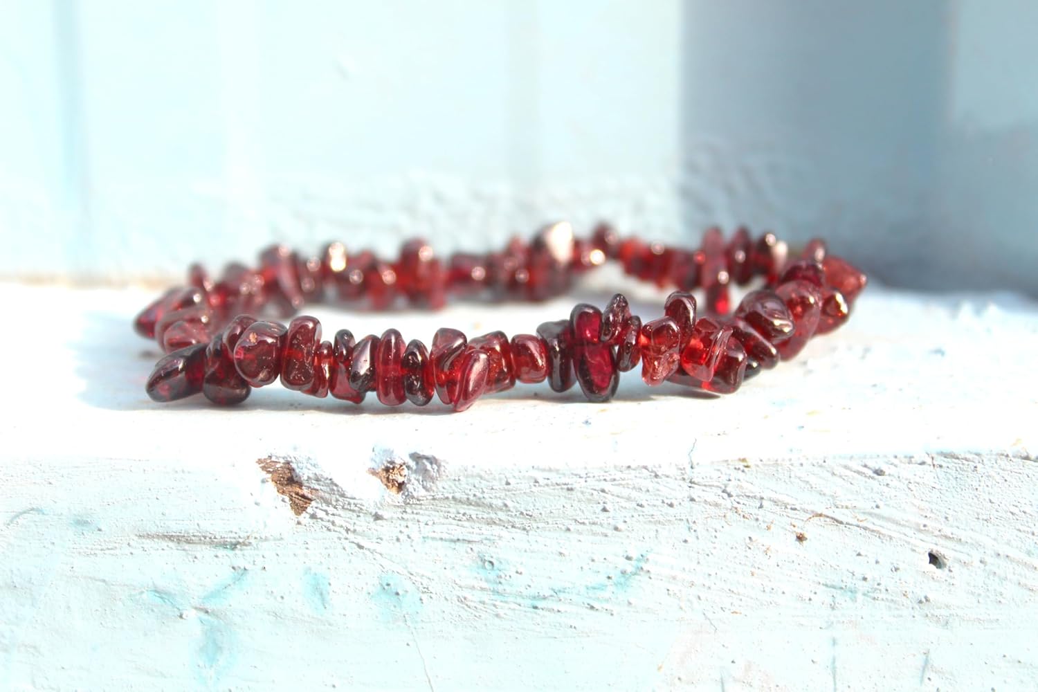 Hijet Garnet Chips Chakra Stretch Bracelet 7-8 Inch Long For Men Or Women,Handmade Chips Jewelry Healing Crystal - Image 4