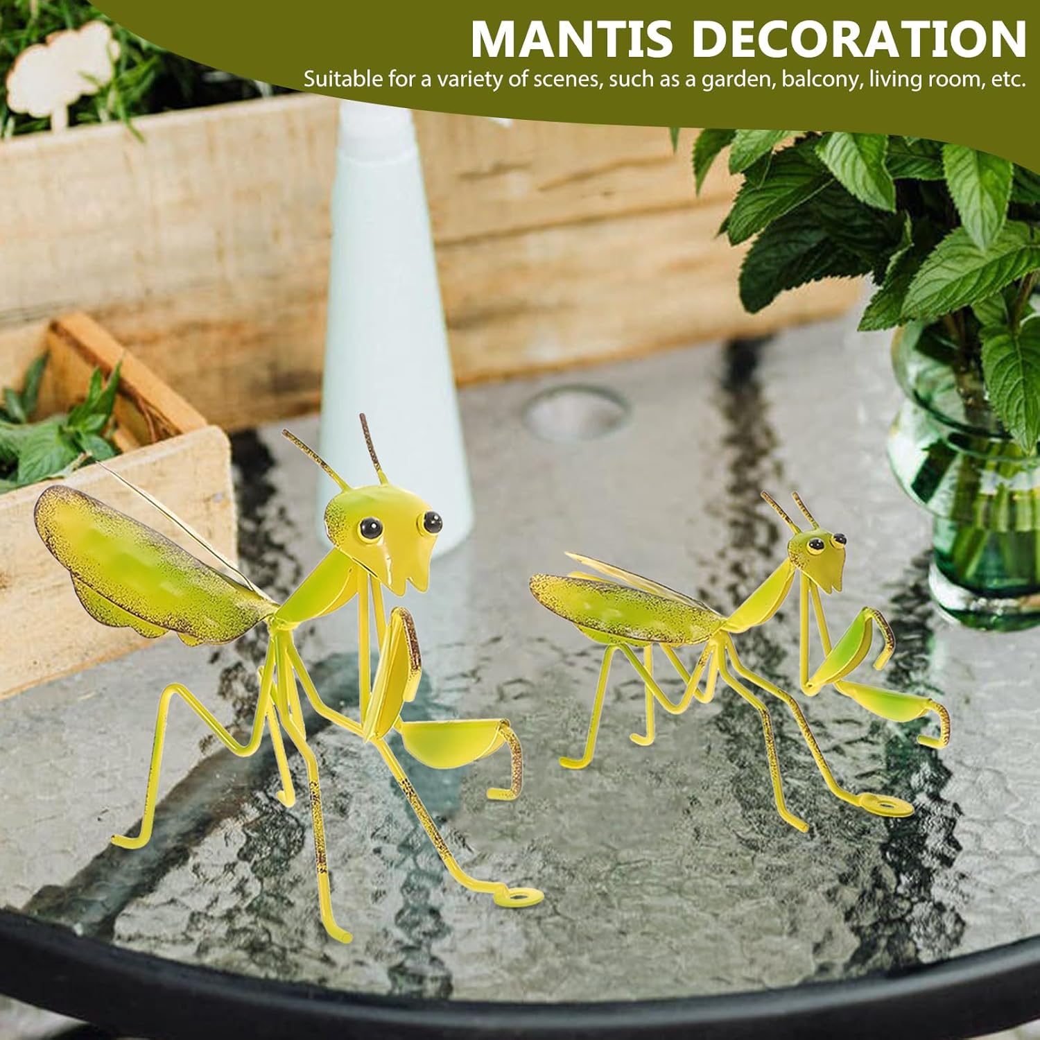 DOITOOL Mantis Shape Pendant Metal Garden Decor Set of 3 Outdoor Yard Sculptures for Patio Lawn Wall Decoration 8.66X2.55X5.51 Inches