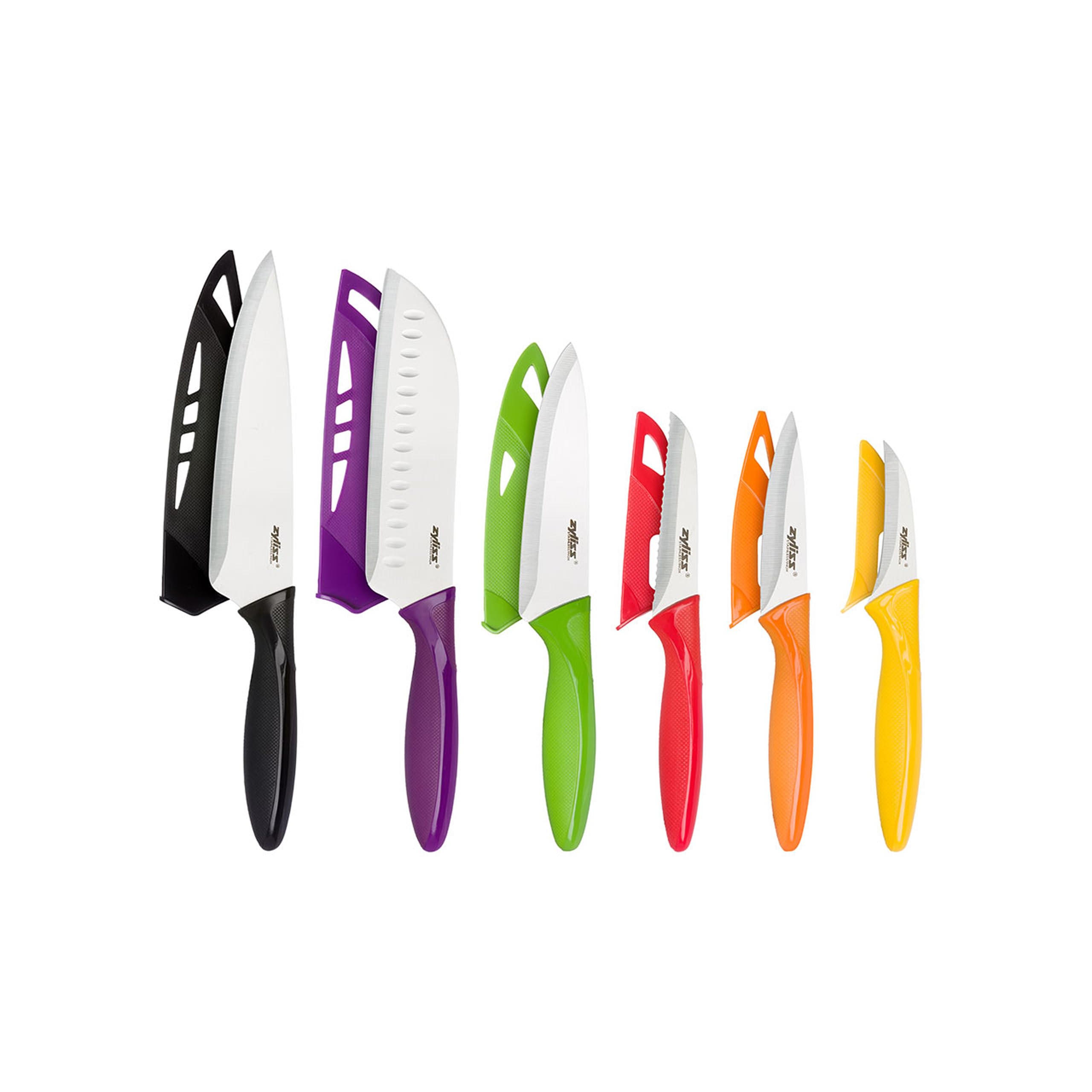 6 Piece Knife Value Set - Kitchen Knife Set with Sheath Covers - Chef's, Santoku, Utility, Serrated Paring, Paring & Peeling Knives - Stainless Steel