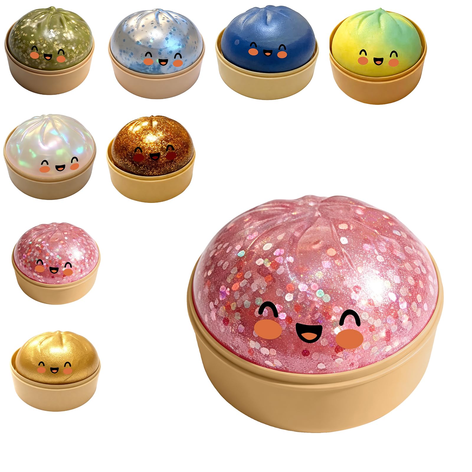Dumpling Squishies, Mystery Glitter Dumpling Squishies Box, Colorful Dumplings Stress Balls Fidget Sensory Toy, Soft Squeeze Decompression Dough for Anxiety Relief Fidget, Easter Basket Stuffers (A)