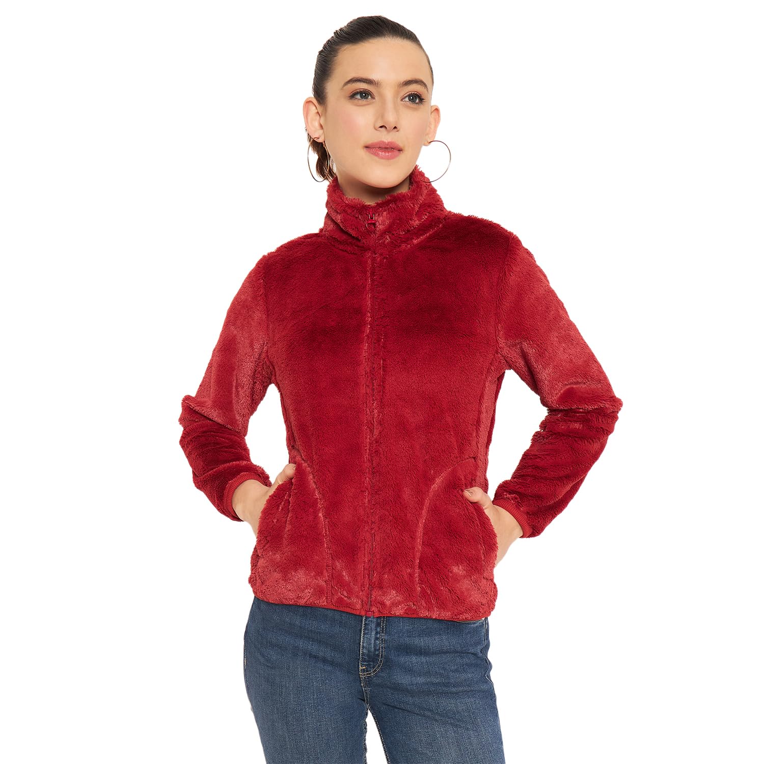 Fleece Dark Red High Neck Sweatshirt