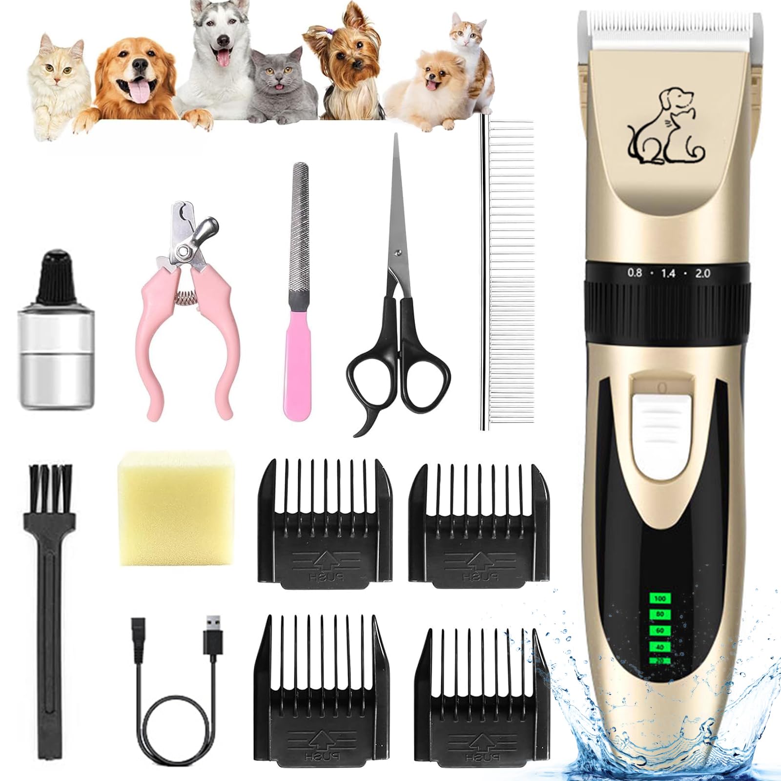 Cortapelos para Mascotas, Unipampa Maquina Cortar Pelo Perros Profesiona, Cortapelos Eléctrico, Cortadora para Gatos, Mascotas, Cortapelos Recargable, Cortapelos para Perros con 4 Peines Guía