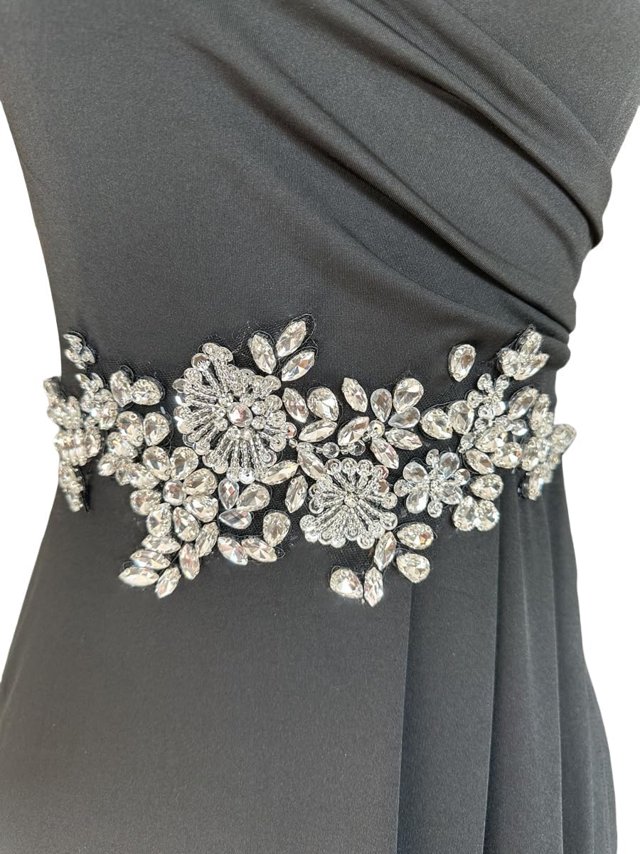 Handmade Rhinestone Sewing Beads Stones Women Sleeveless V Neck Evening Dress Cocktail Ball Elastic Force Long Dress - Image 5