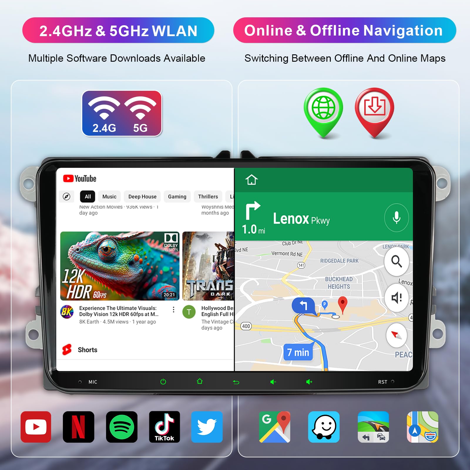 8-Core 4+64G VW Radio for VW Golf 5 6 Seat Passat Caddy Sharan Tiguan, Wireless Apple CarPlay & Android Auto, 9 Zoll Touchscreen Radio Golf Carplay mit Bluetooth 5.0 RDS FM EQ GPS WiFi