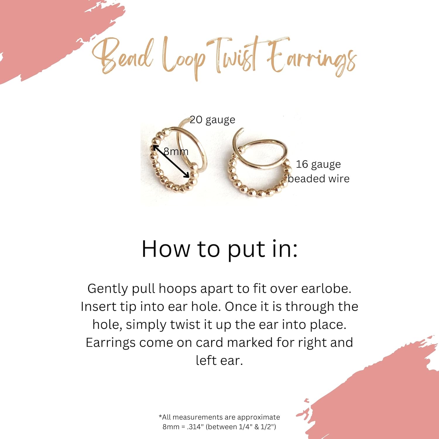 Handmade Bead Loop Twist Earrings Double Hoop for Single Piercing Gold Sterling Silver Spiral Illusion Gift for Women