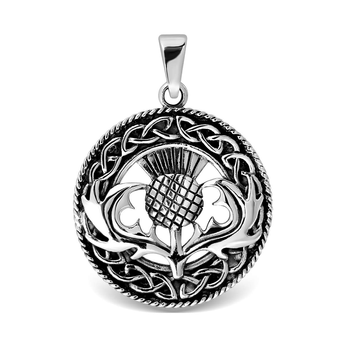 Ciondolo In Argento Sterling 925 - Forma Cardo Scozzese E Shamrock Con Zirconi Viola