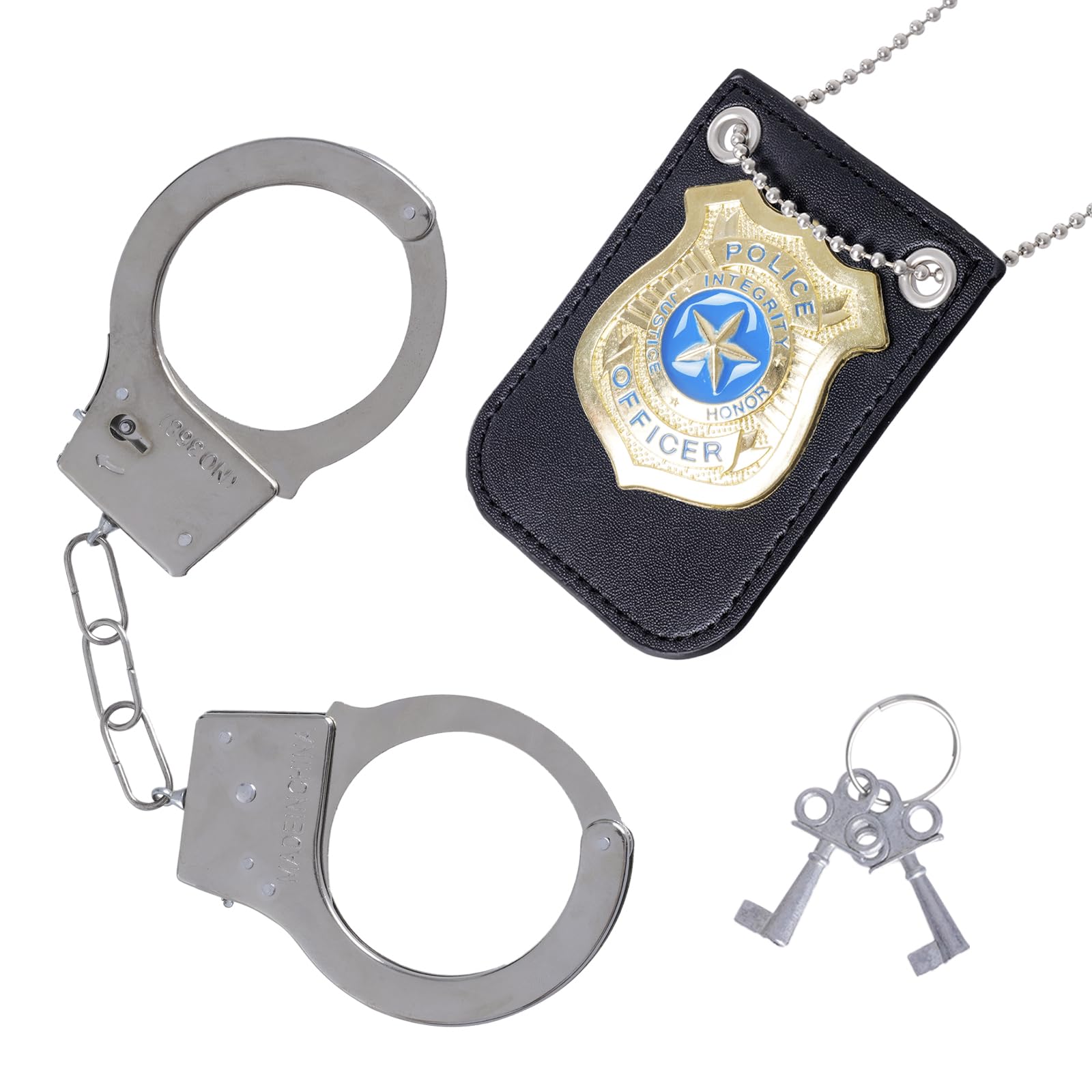 Police Costume Accessories Adult- Police Badge Fake Handcuffs with Keys Set, Detective Cop Spy FBI Agent Costume Accessories
