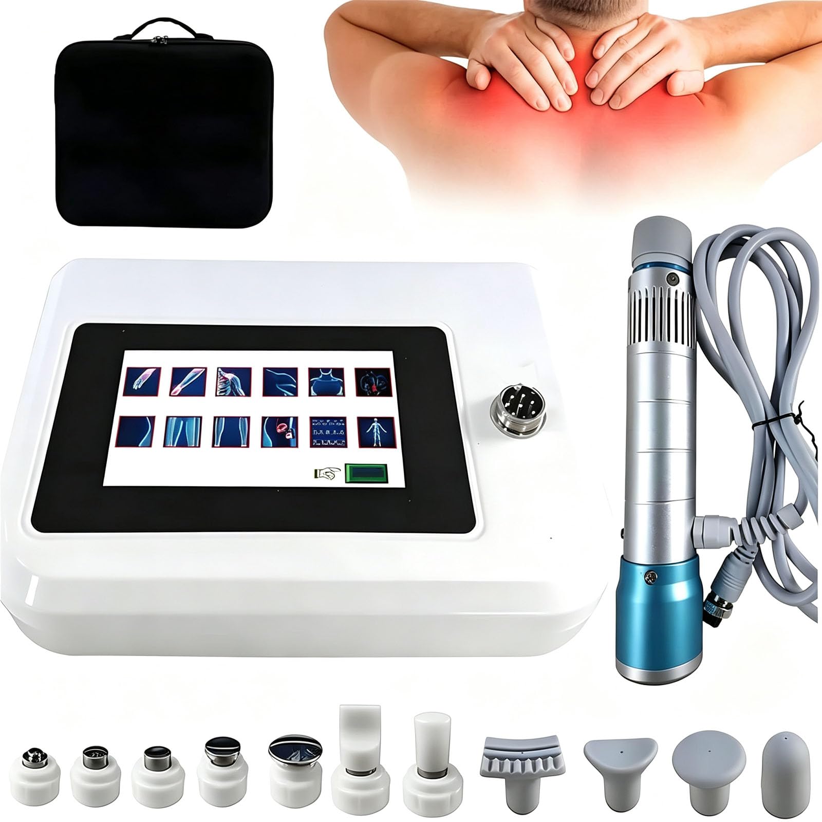 Apparecchio Per Terapia A Onde Durto, Dispositivo Per Terapia A Onde Durto Focalizzate, 11 Testine Massaggianti Intercambiabili, Ergonomico, Massaggio Muscolare Profondo, Per Saloni Di Bellezza E