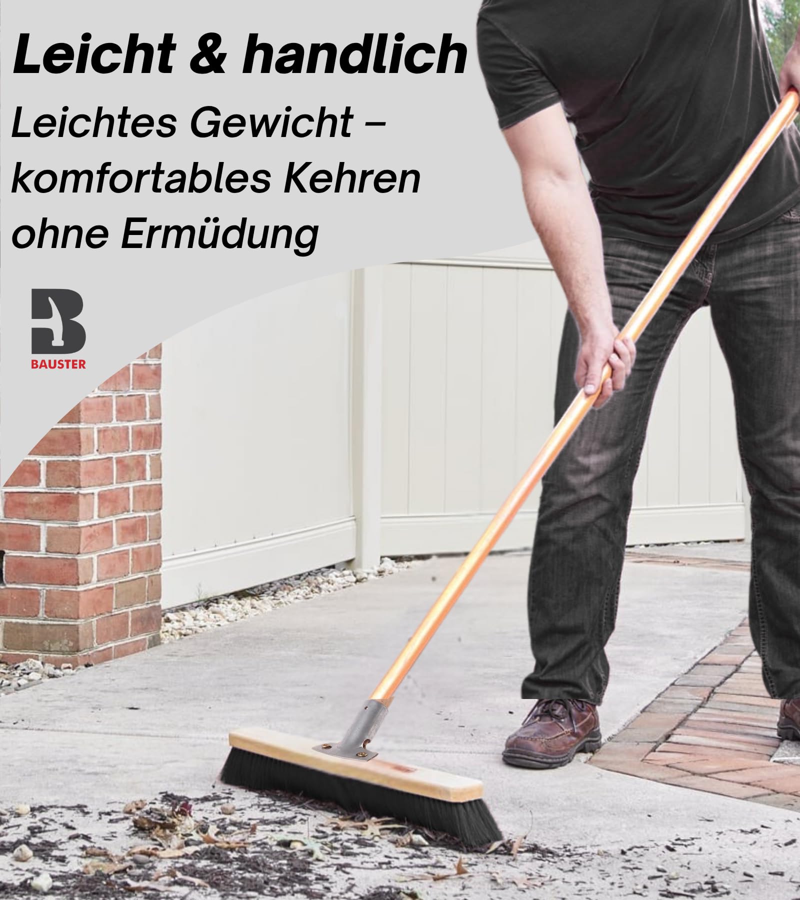 Robuster Besen mit 120 cm Stiel | Nylonborsten | Straßenbesen & Zimmerbesen | Industrie-, Hallen- & Gartenbesen | Verschiedene Breiten 300–1000 mm (Besen 500 mm + Stiel 120 cm)