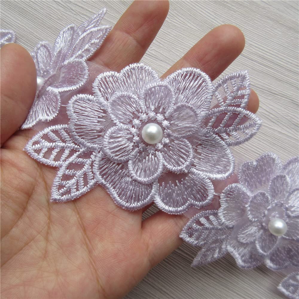 Lot De 2 Appliques Brodées Dentelle Florale Et Perles Pour Robe Mariée - Violet Avec Strass