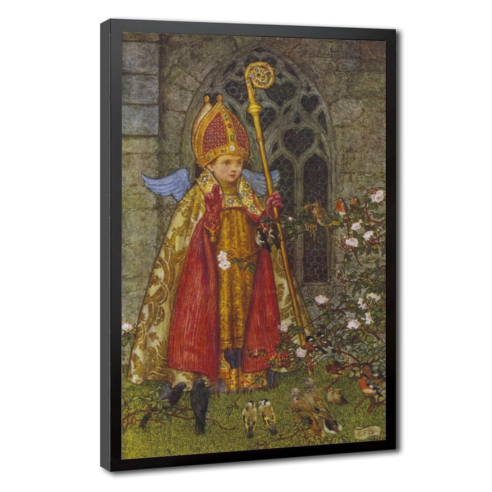 WCYB Saint Valentine Ministering to The Birds by Eleanor Fortescue Brickdale Prints Posters Canvas Deco Paintings Wall Art For Office Hangable Frame 16" L X