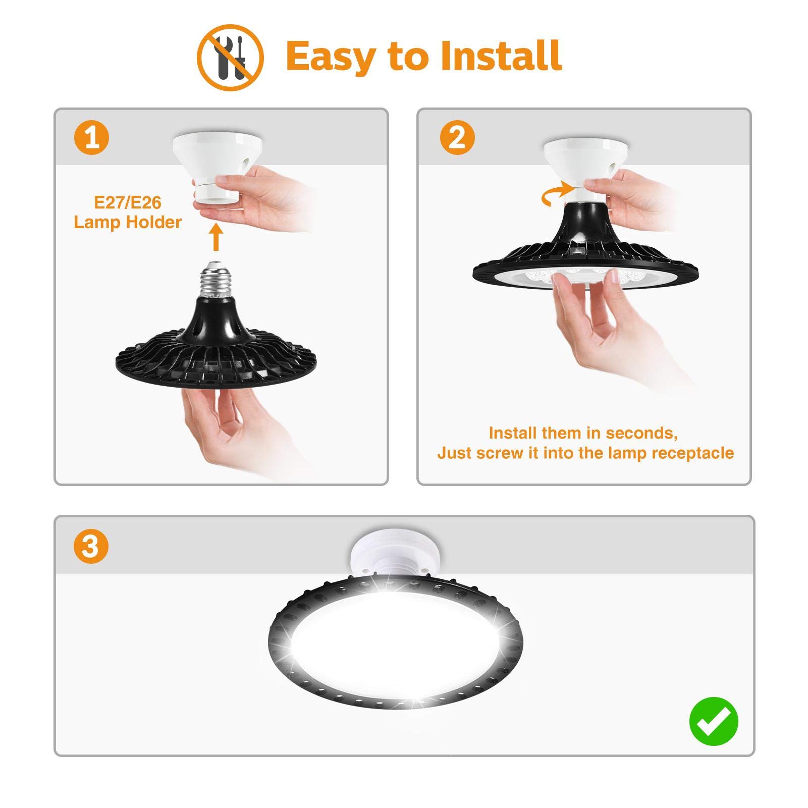6 Pack UFO LED High Bay Light, lampa przemysłowa 6000LM Światło dzienne 60W Oświetlenie LED Bay, komercyjne oświetlenie sufitowe, oświetlenie przemysłowe 6500K Zimna biel do warsztatów magazynowych, o
