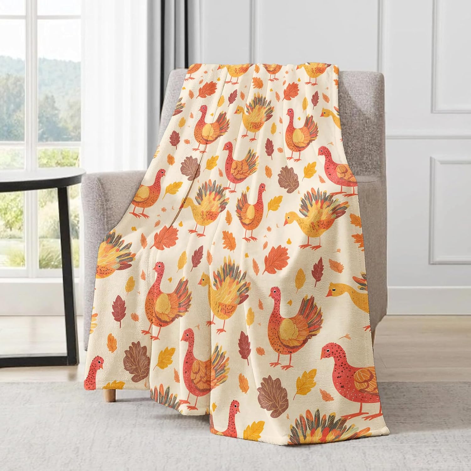 Thanksgiving Turkey Blanket - Cute Autumn Leaves Festive Fleece Throw,Gifts for Kids Adult, Soft & Warm,Lightweight, for Modern Holiday Decor, Fall Celebrations, and Room Home Accents 50x60in