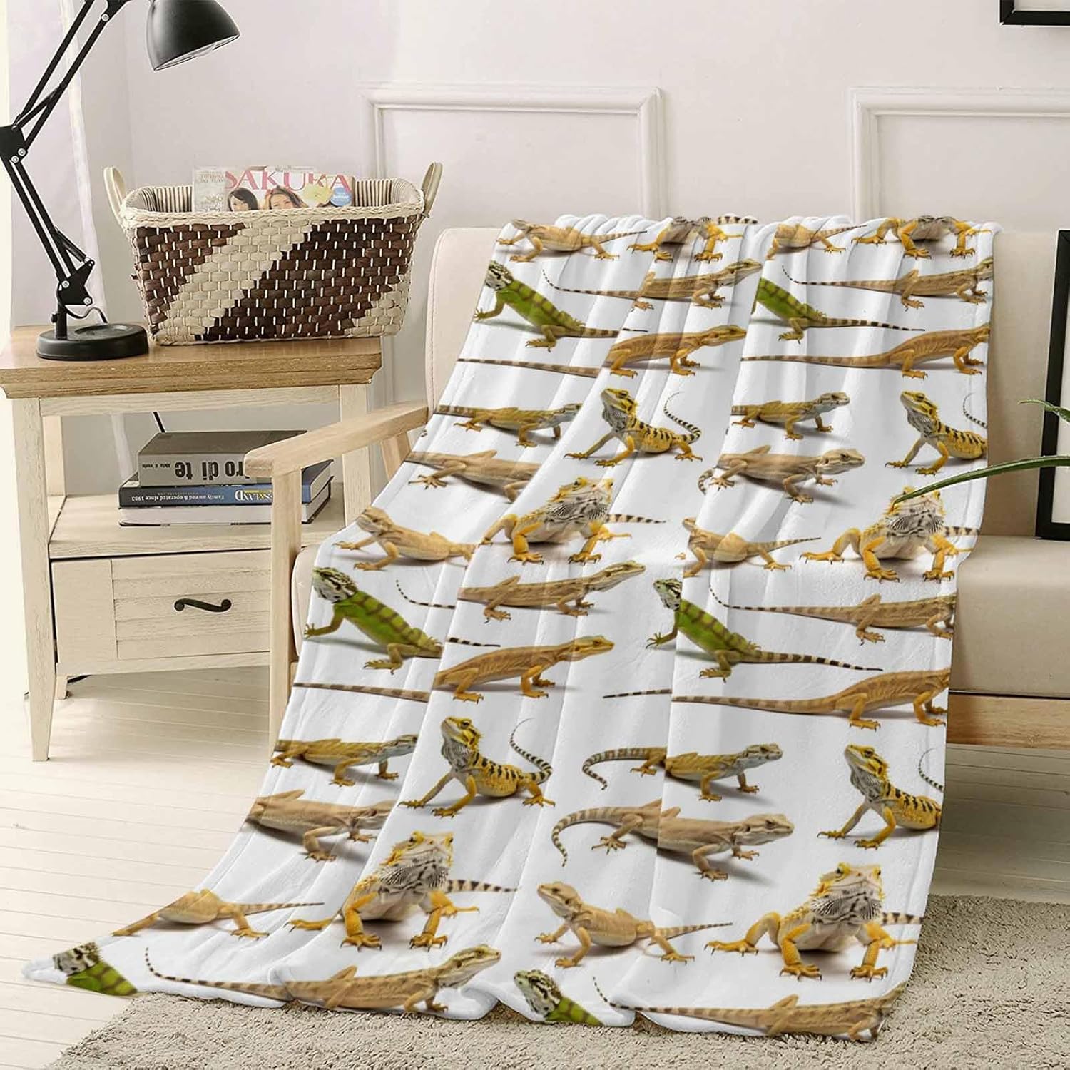 Ultra Soft Flannel Fleece Bed Blanket Reptile Lizard Throw Blanket All Season Warm Fuzzy Light Weight Cozy Plush Blankets for Living Room/Bedroom 50 x 60 inches