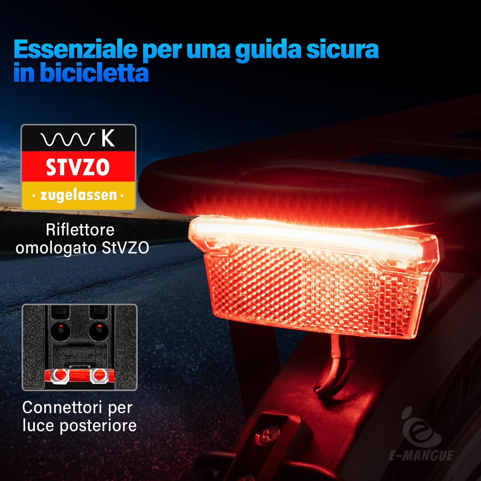 Luci LED per biciclette, taillidiritti approvati per la bici StVZO, taillidiritti per il rilevamento dei freni, taillidiritti per la sicurezza della bicicletta notturna