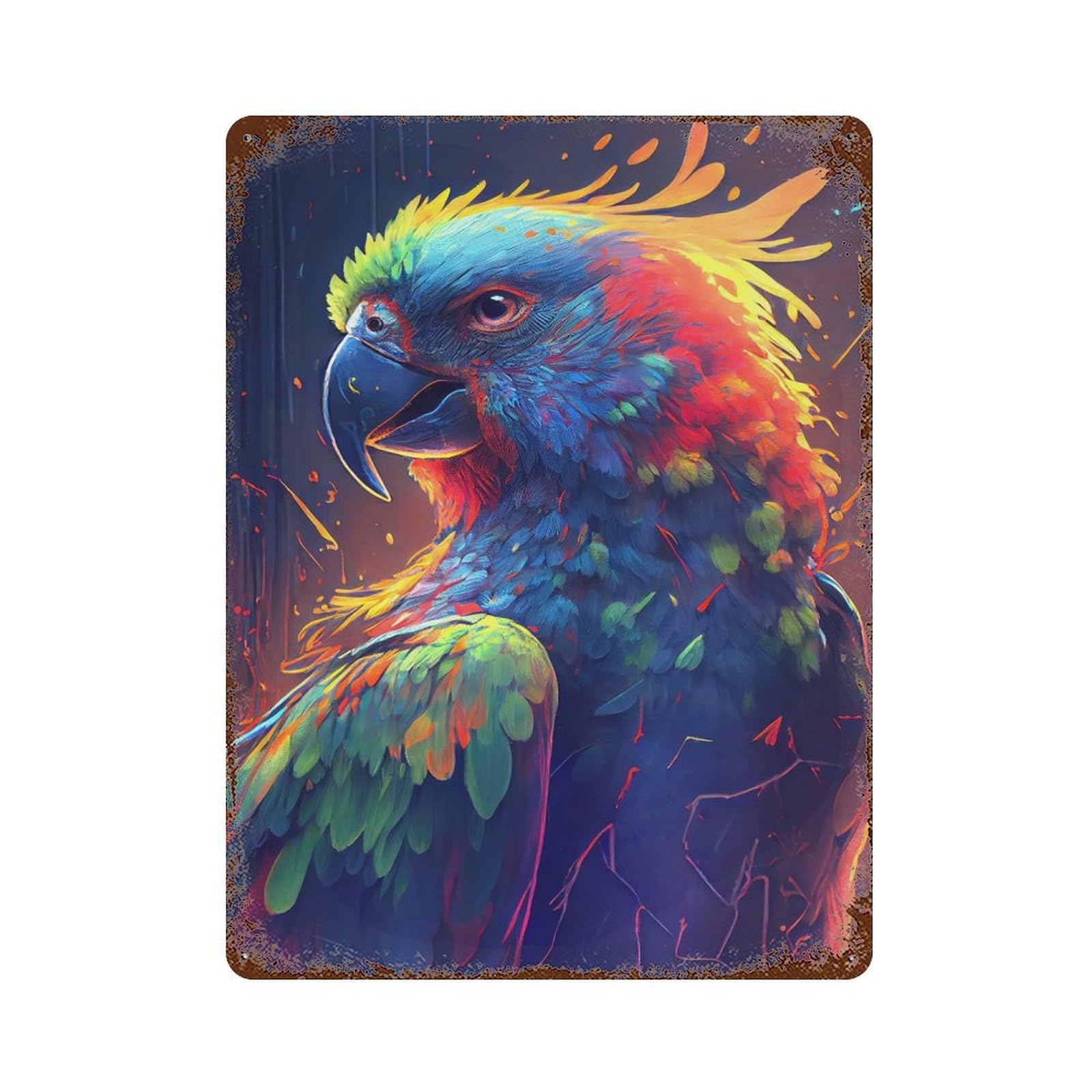 Garage Style The Chatty Parrot Rusty Metal Tin Sign 15.7"x11.8", Farmhouse Wall Decor for Bar And Workshop