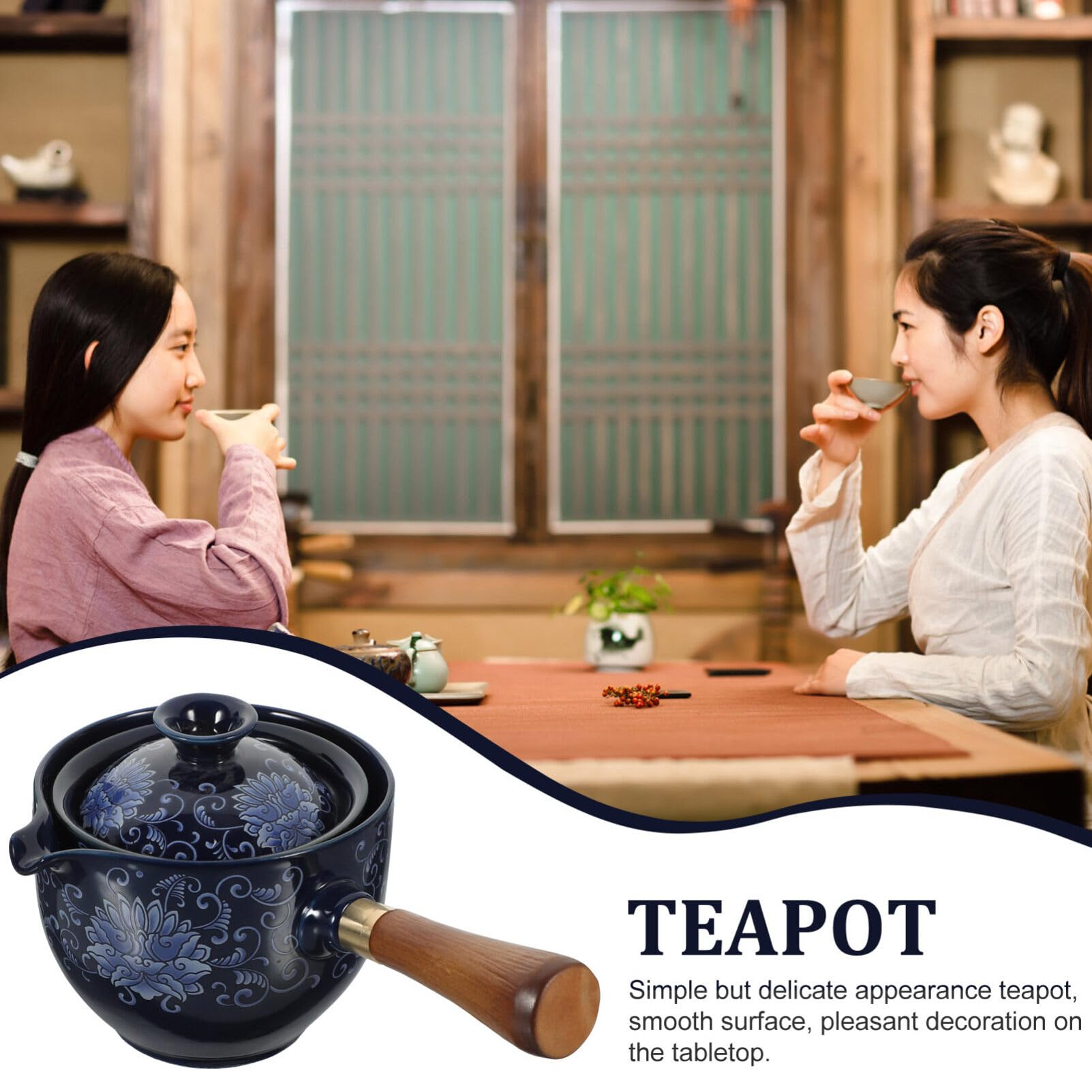 PRETYZOOM Tetera De Cerámica Con Mango Lateral De Madera Tetera De Porcelana Con Rotación De 360 ​​Grados Dispensador De Té De Kung Fu Tetera China Tetera Japonesa Para Té De Flores De