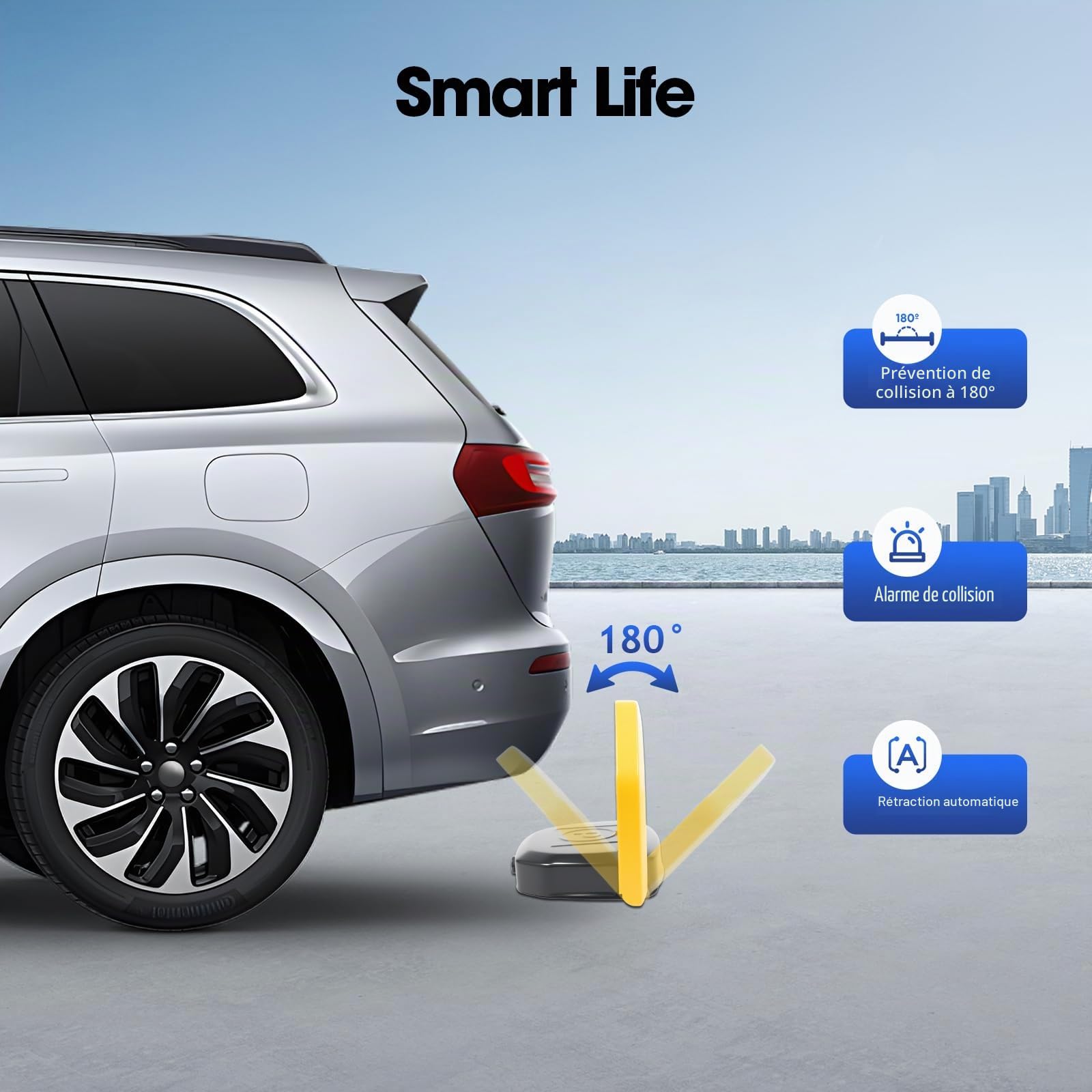 MINRS Barrière de parking avec télécommande - Verrouillage de stationnement pliable - Anti-collision - Indice de protection IP67 - Fonction d'alarme - Verrouillage automatique du stationnement
