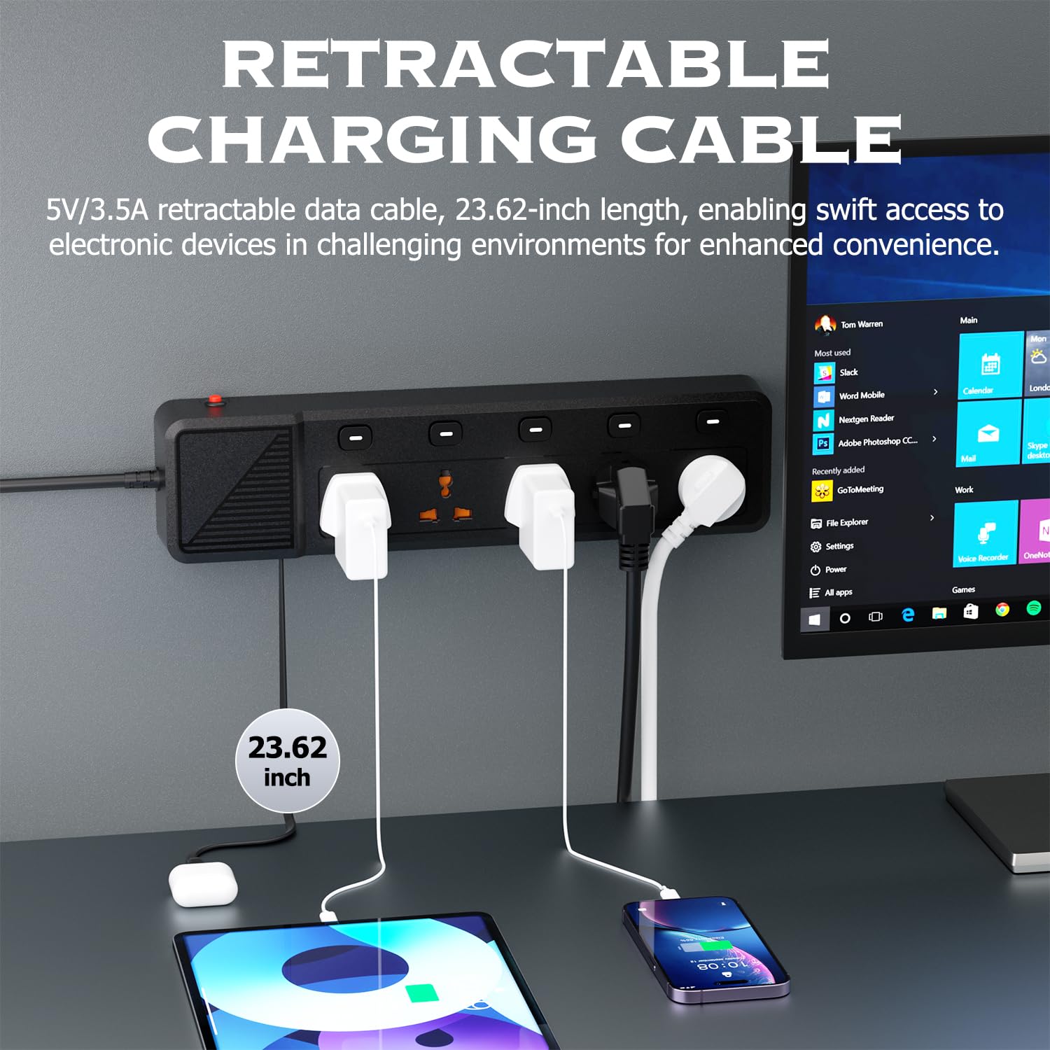 Ciabatta Multipresa con USB,Ciabatta 5 Prese con interruttore individuale