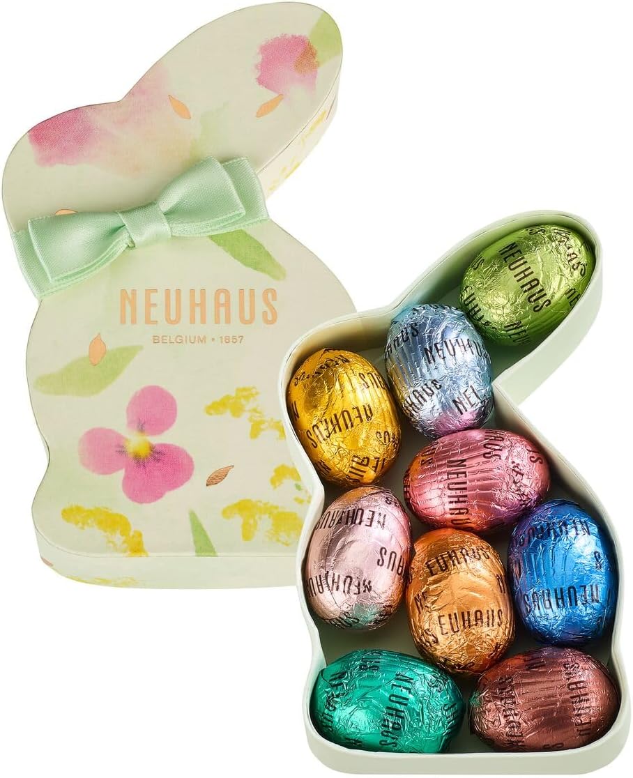 Neuhaus Belgian Chocolate Green Bunny Gift Box – 9 Chocolate Eggs Assorted Milk, White & Dark Chocolate – Easter Egg Assortment – Easter Gift