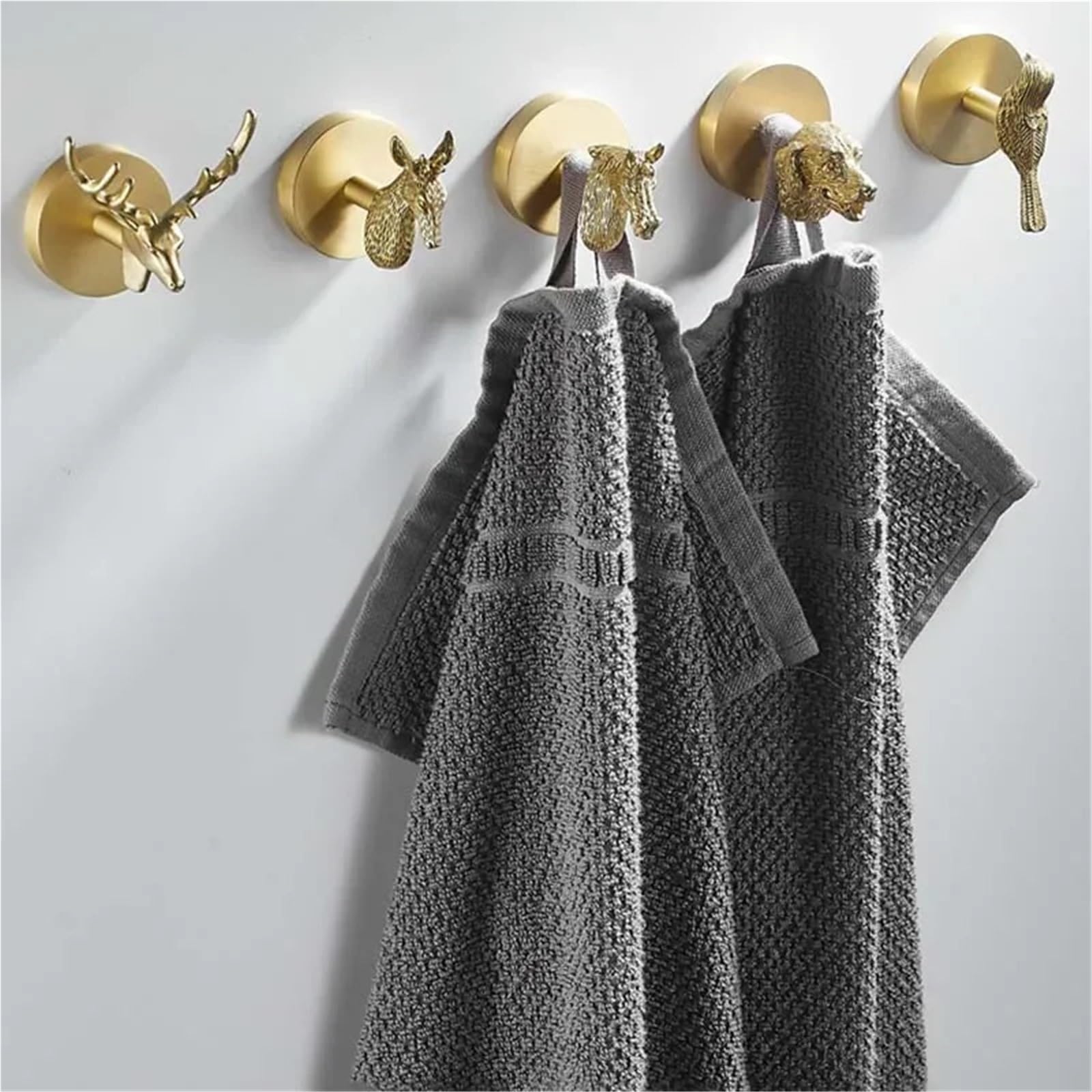 Kleiderhaken aus Messing Messing gebürstet Gold Badezimmer Tier Kleiderhaken Robe Haken Hardware Zubehör perforierte Installation(Sika deer head Hook)