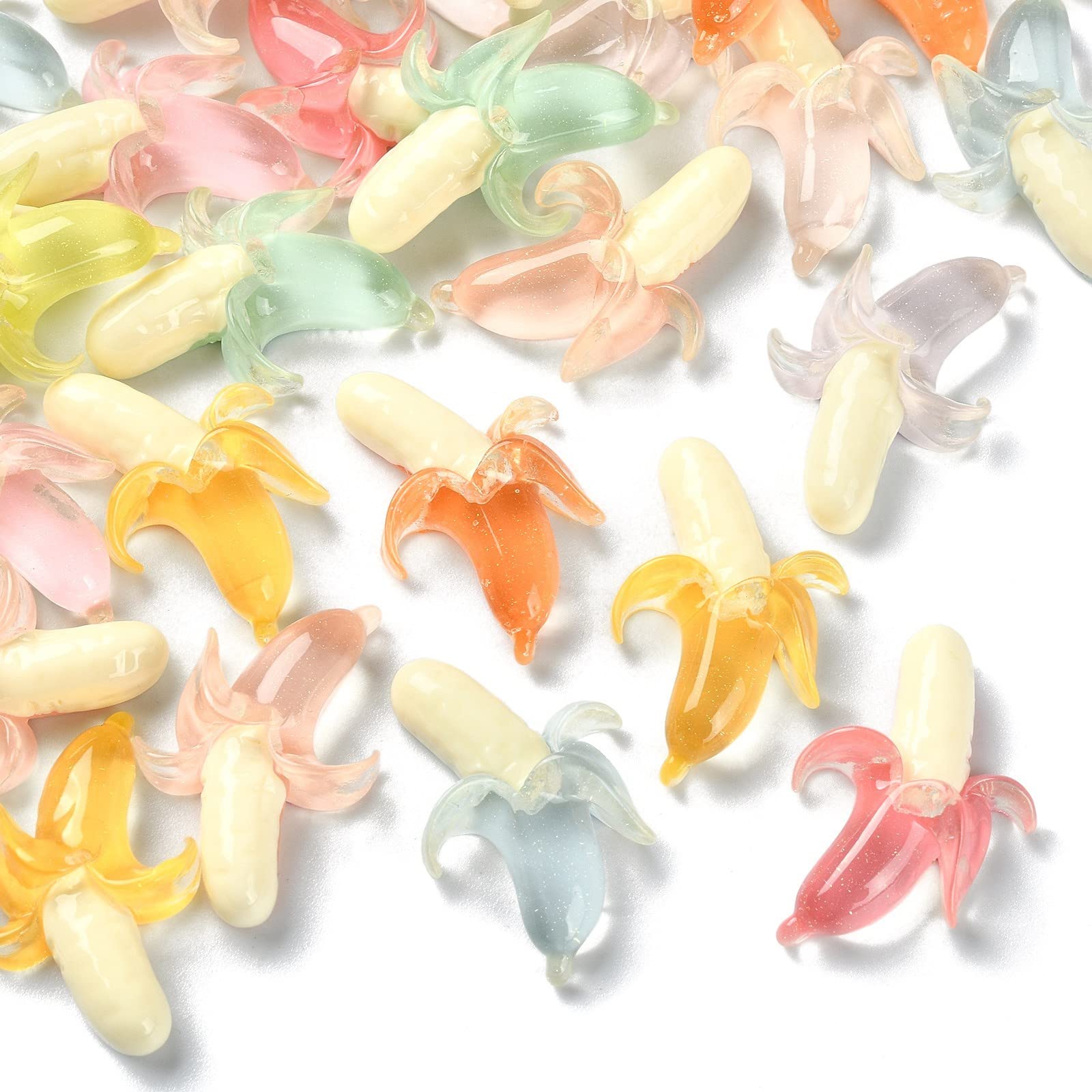 LiQunSweet 30 Pcs Resin Flatback Nohole Beads Fruit Peeled Banana Beads for Jewelry Making Hair Accessories Ornament Head Decoration — image 1