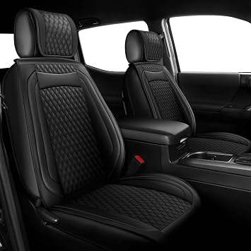 Octomo Custom Leather Seat Cover Full Set Compatible with Toyota Tacoma 2009 to 2024 TRD Sport Off Road TRD Pro Limited SR SR5 Package Access Double Extended Cab Pickup Truck 5 Pcs, Black