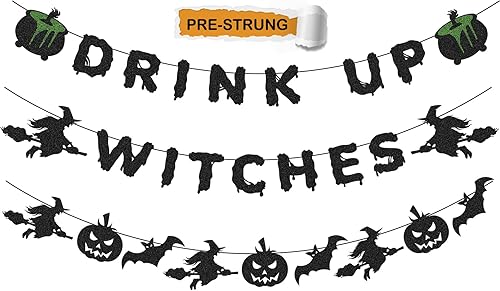 KOKAR Decoraciones de fiesta de Halloween pancarta de brujas y guirnalda de Halloween con murciélagos de Halloween, calabaza para decoraciones de