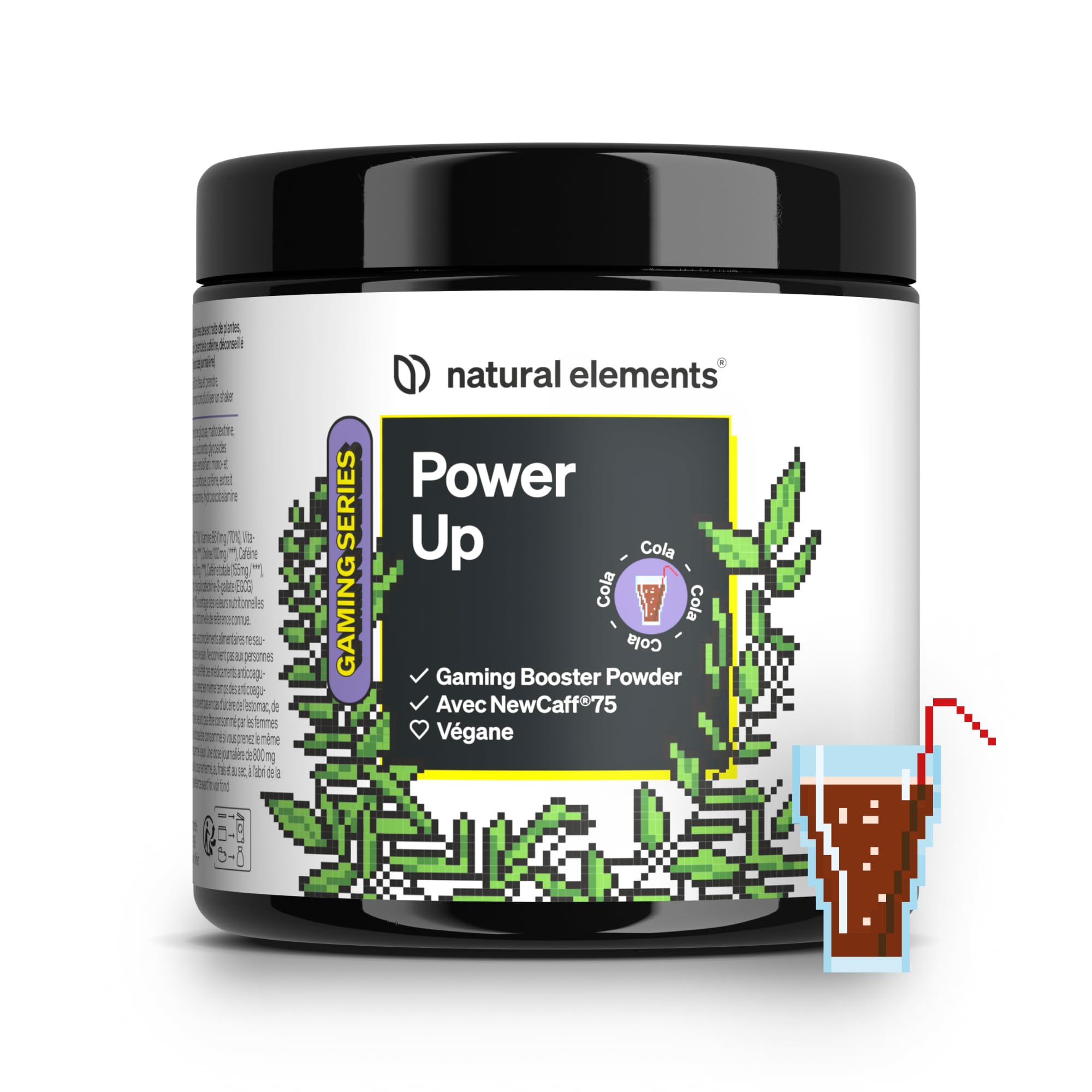 Power Up "Cola" – Booster avec caféine, NewCaff75, vitamines B, vitamine C, L-tyrosine, extrait de ginkgo et de thé vert – 40 boissons – végane, hautement dosé, avec stevia – produit en Allemagne