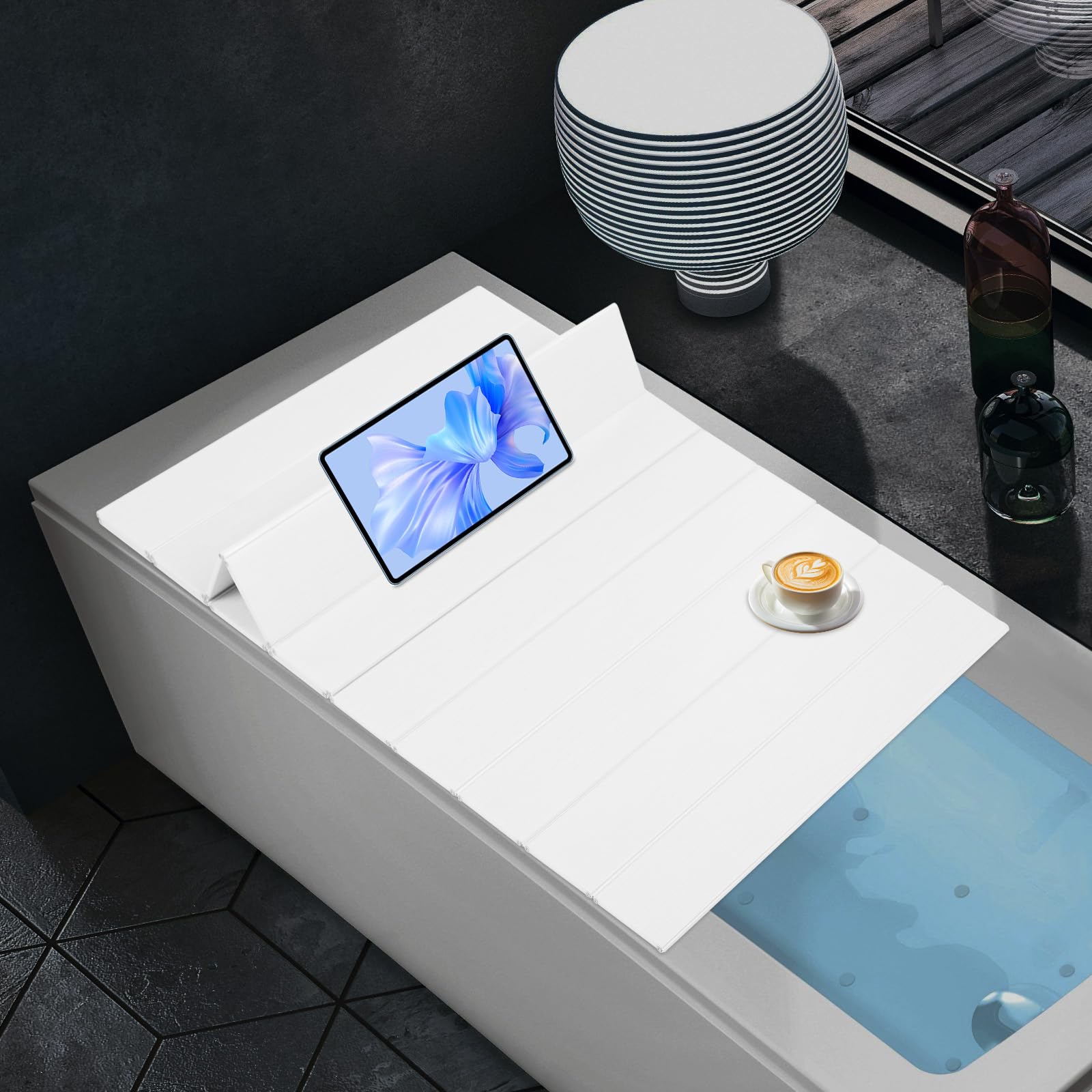 Bathtub Cover - Foldable Bathtub Cover, Tub Cover for Bathtub, 59''L x 31.5''W, PVC Bath Tray, Bath Insulation Cover, Foldable Bathtub Board for Salons, Hotels, Homes, Spa (White 59''L x 31.5''W)