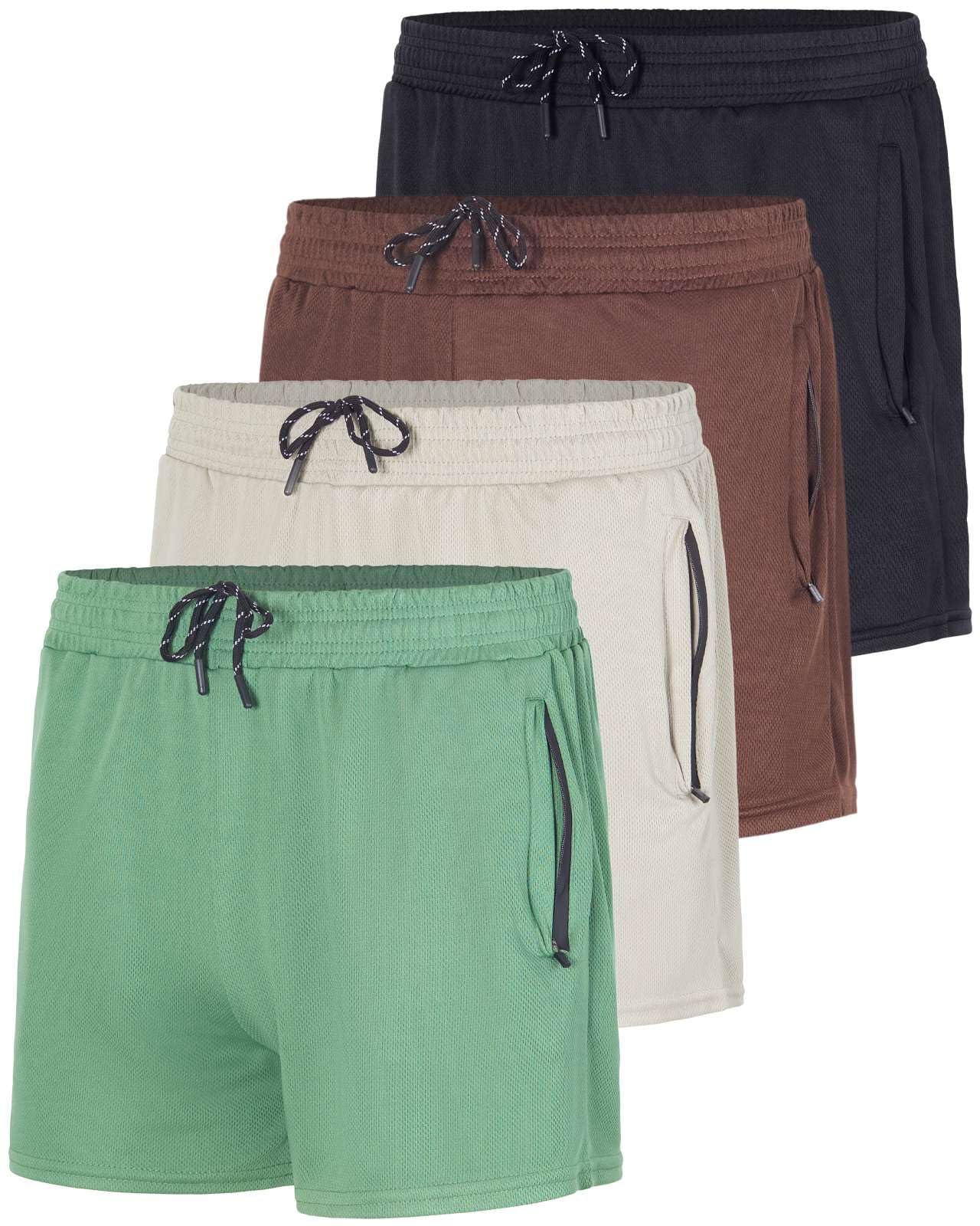 Real Essentials 4 Pack: Men's Mesh 3" Athletic Zipper Shorts Workout Gym Running Basketball