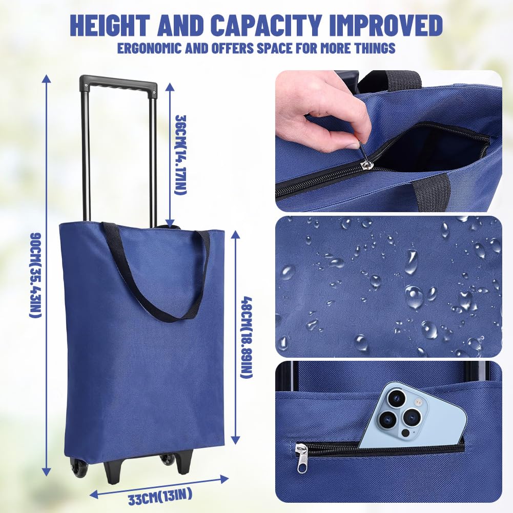Einkaufstrolley Klappbar 30L, 2-in-1 Einkaufswagen Modern mit Tasche, Leichter Shopping Trolley bis 25kg für Camping, Reisen, Supermarkt (Blau)
